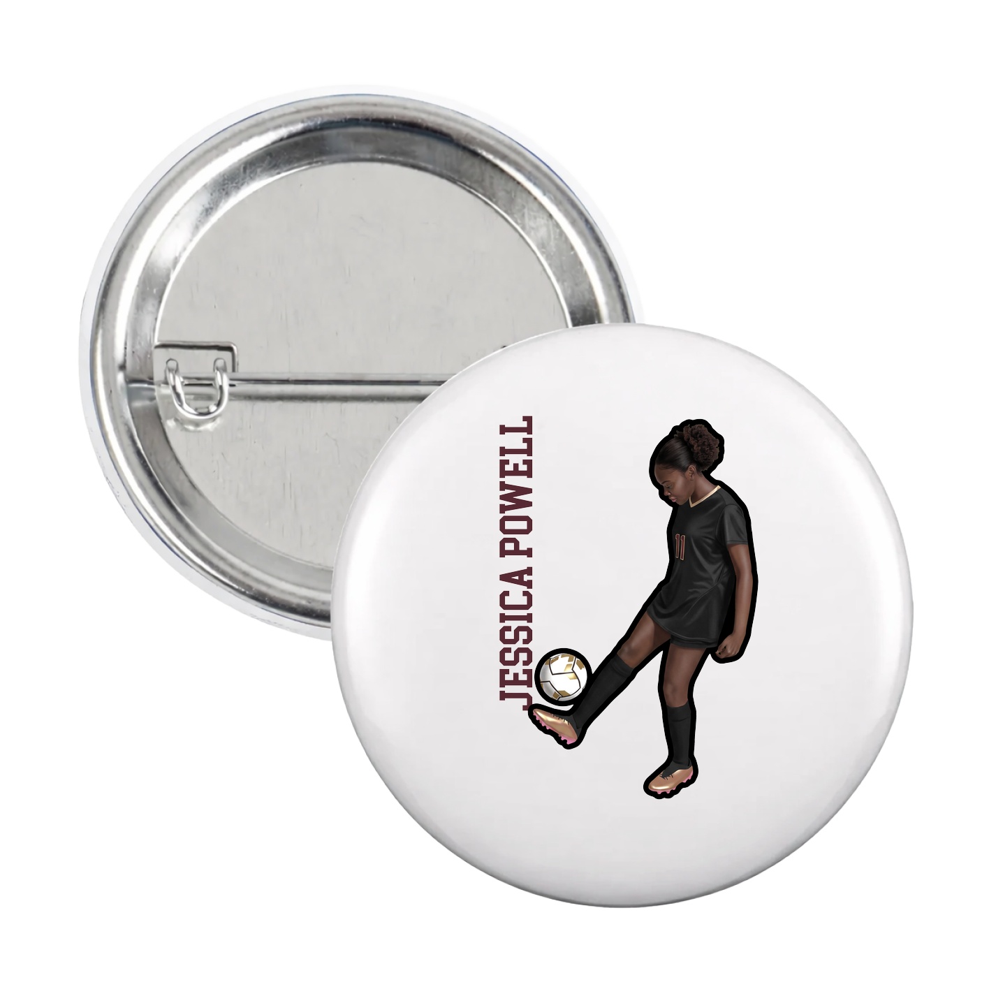Game Day Button — Name Vertical in White