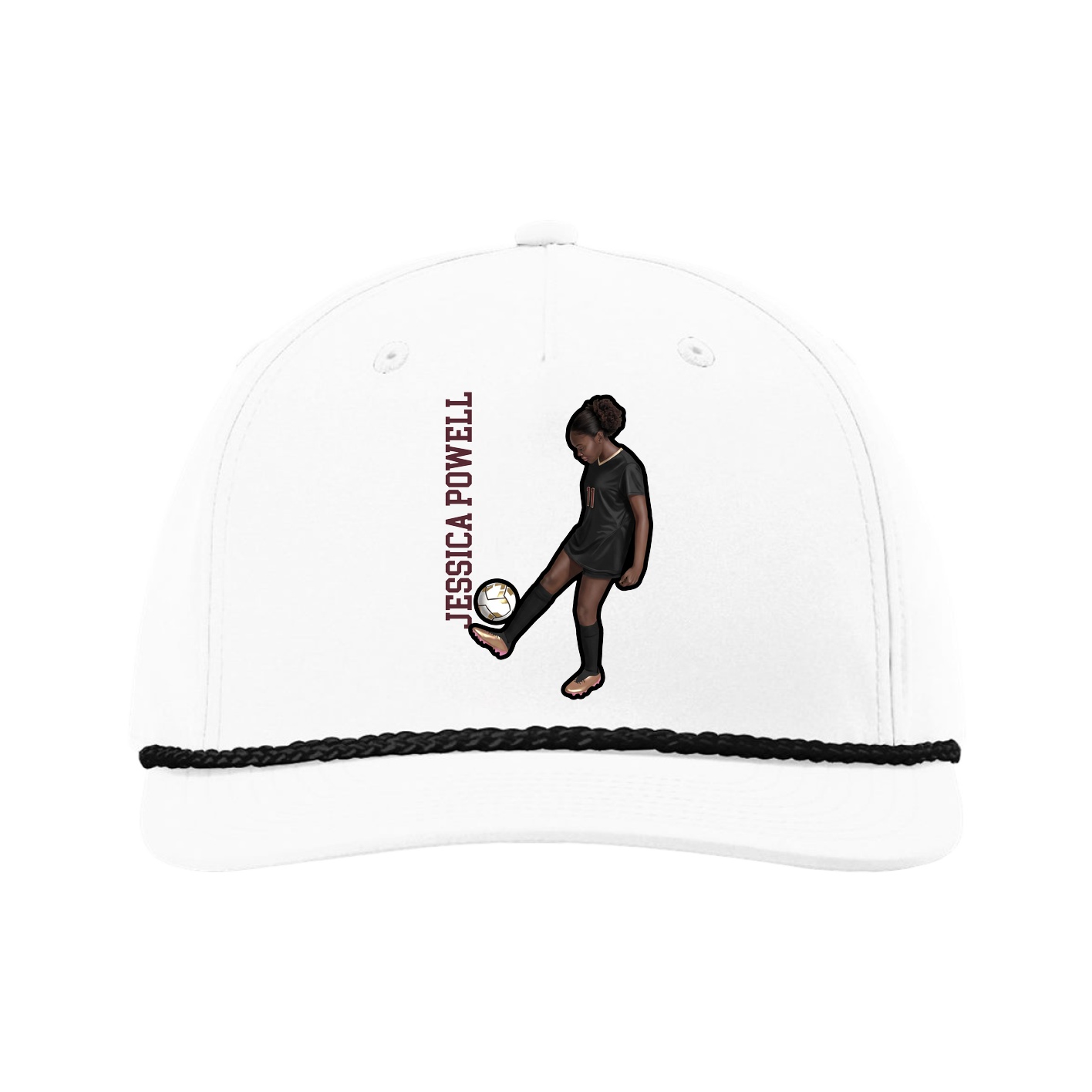 Five-Panel Classic Rope Cap — Name Vertical in White