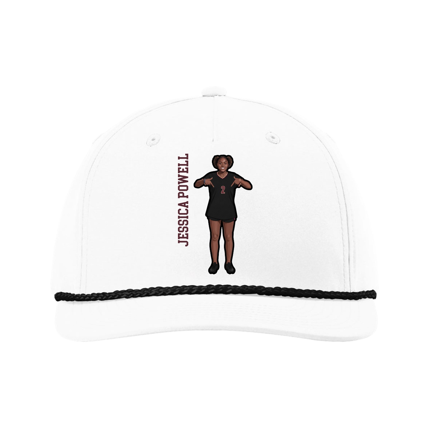 Five-Panel Classic Rope Cap — Name Vertical in White
