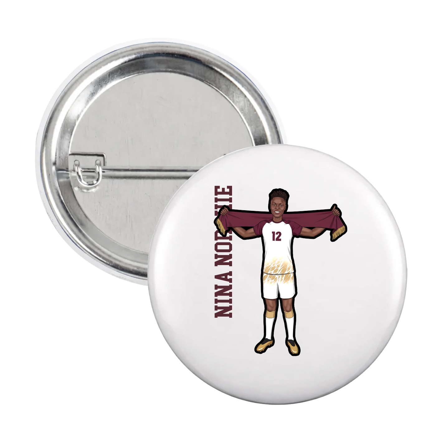 Game Day Button — Name Vertical in White