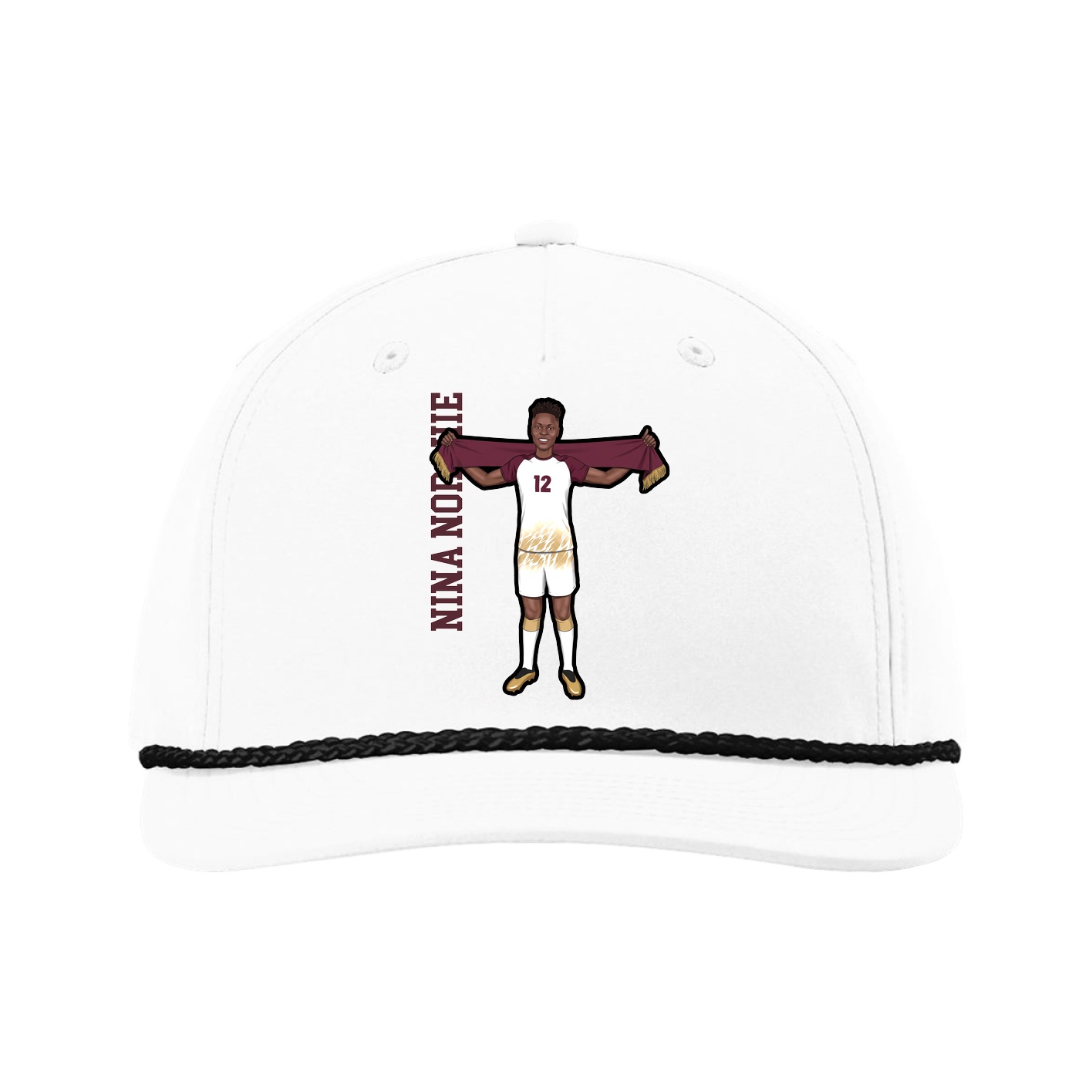 Five-Panel Classic Rope Cap — Name Vertical in White