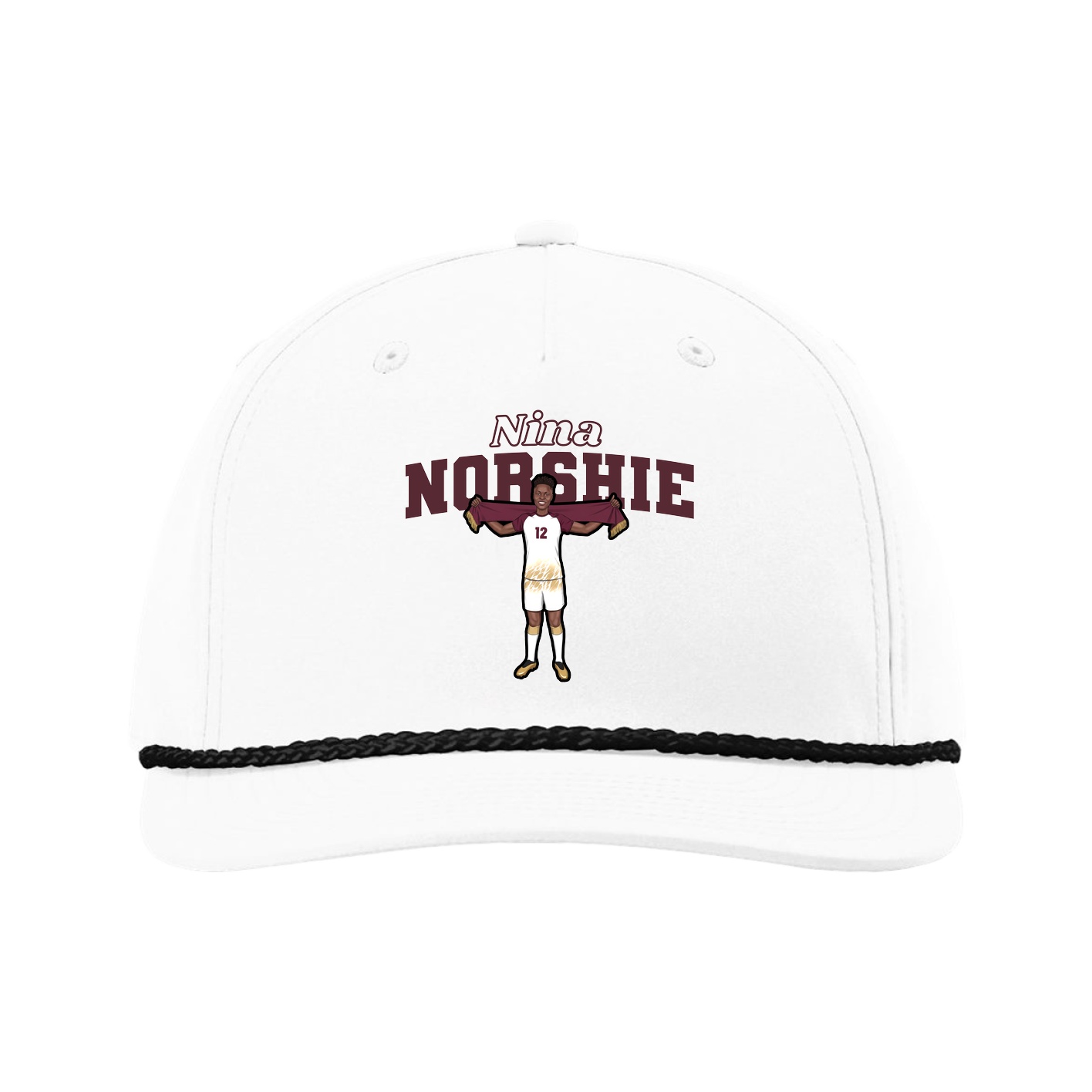 Five-Panel Classic Rope Cap — Name Arch in White