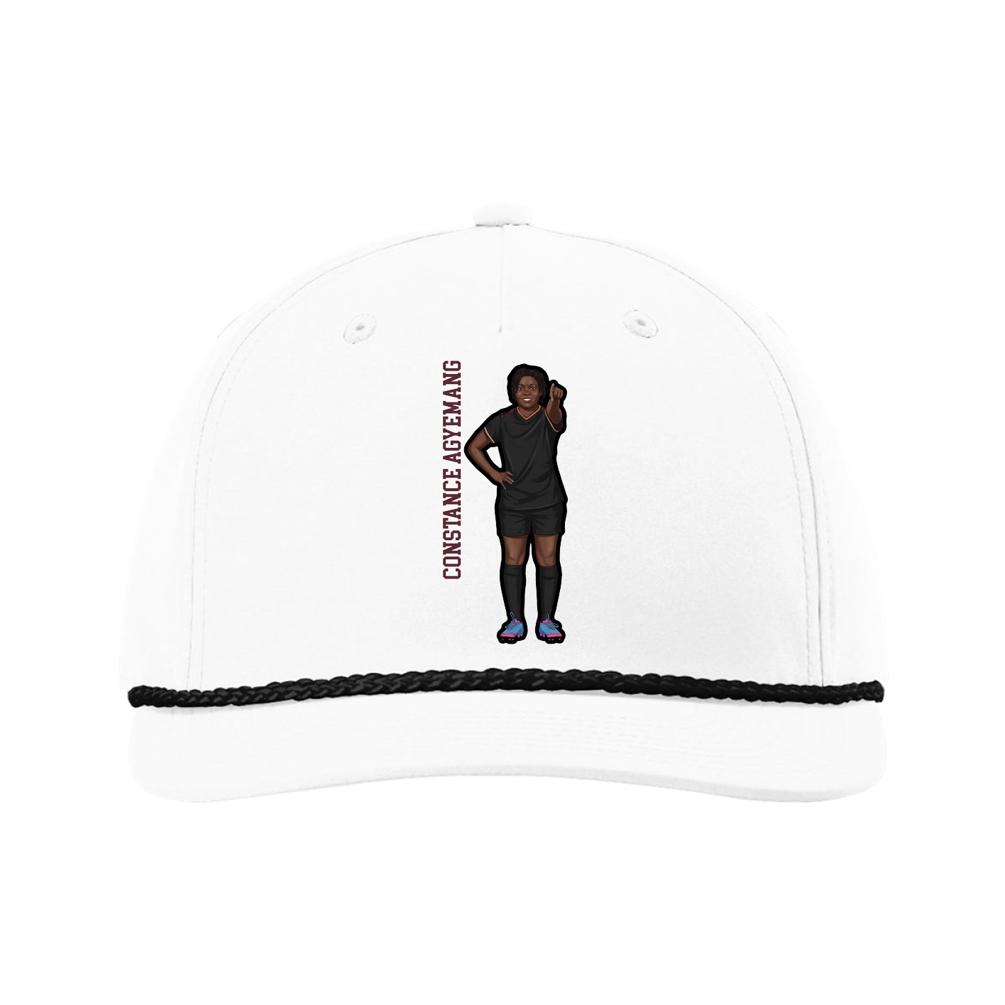 Five-Panel Classic Rope Cap — Name Vertical in White