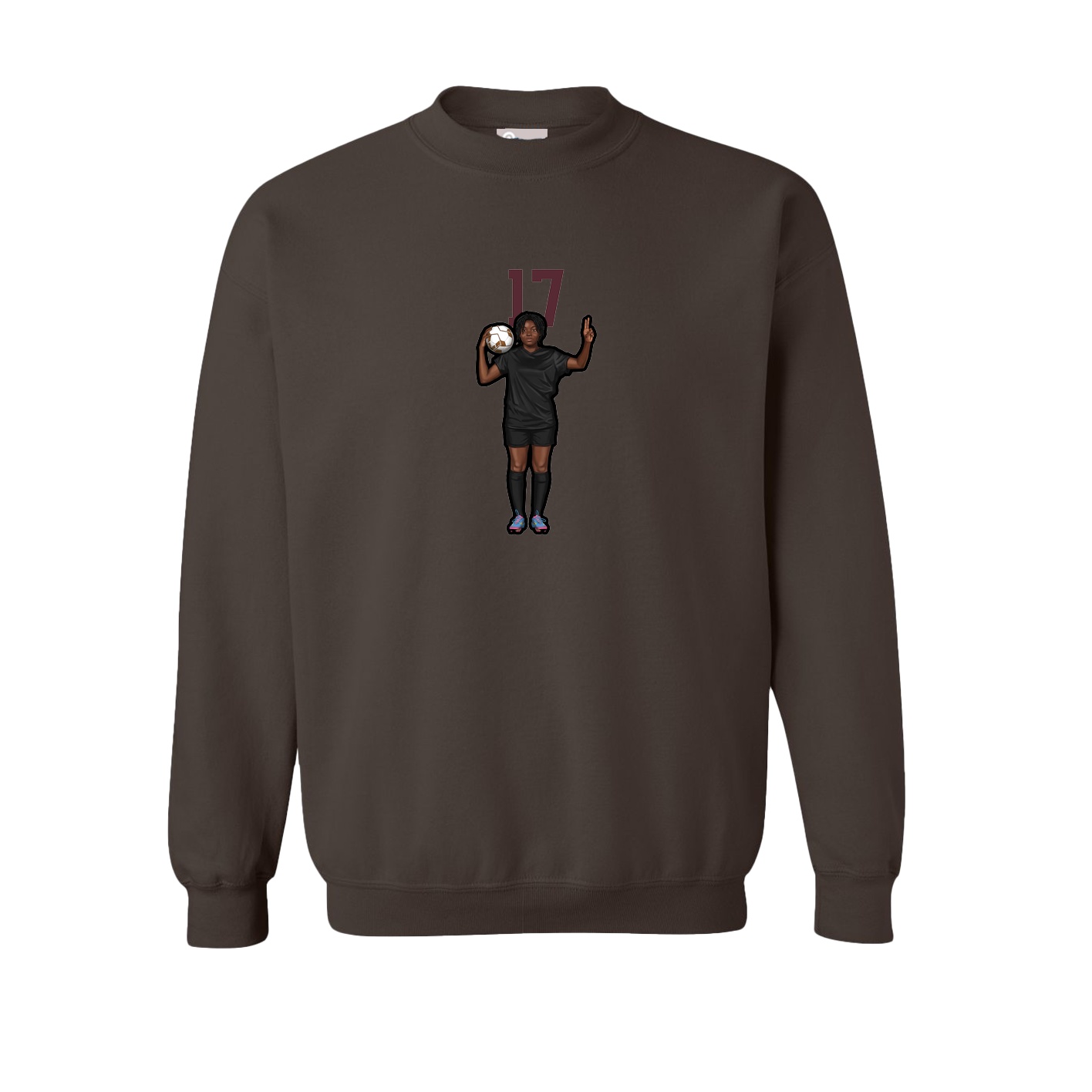 Fleece Crew — Number Top in Brown