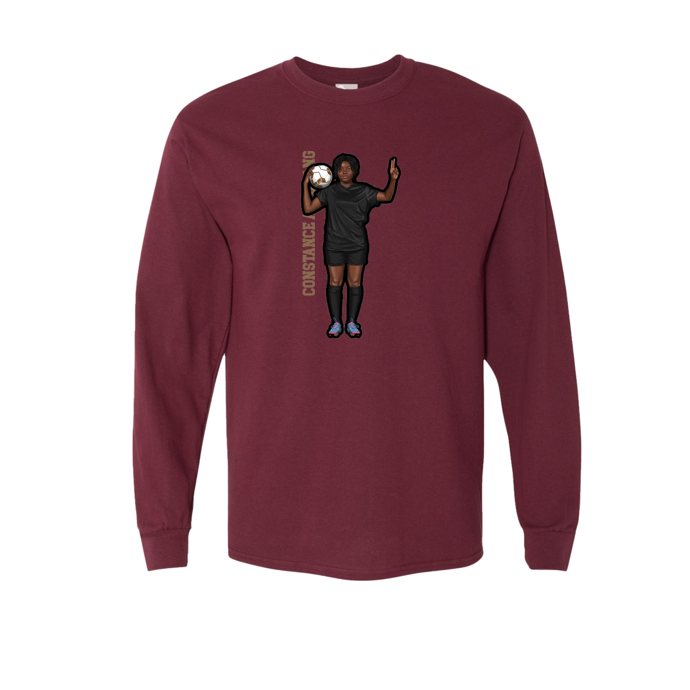 Long Sleeve Tee — Name Vertical in Maroon