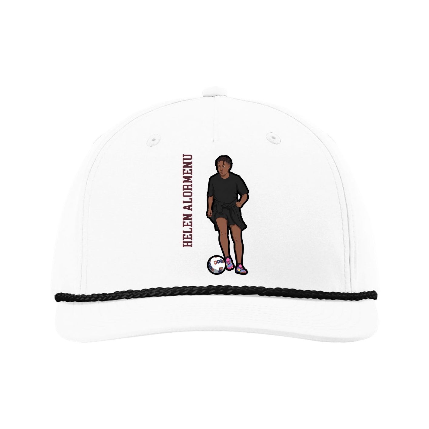 Five-Panel Classic Rope Cap — Name Vertical in White