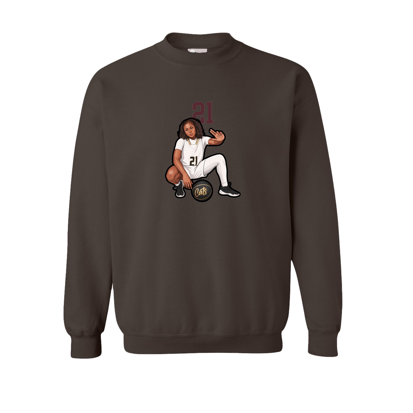 Fleece Crew — Number Top in Brown