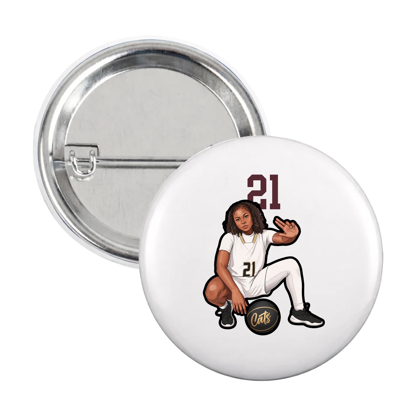 Game Day Button — Number Top in White