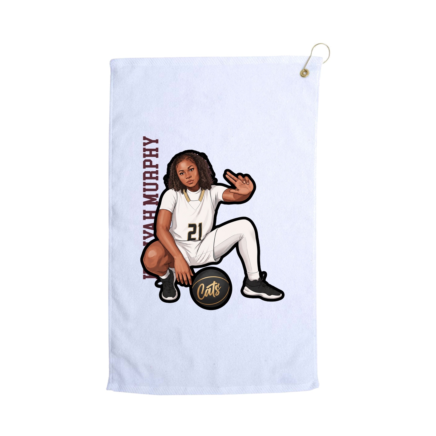 Golf Towel — Name Vertical in White