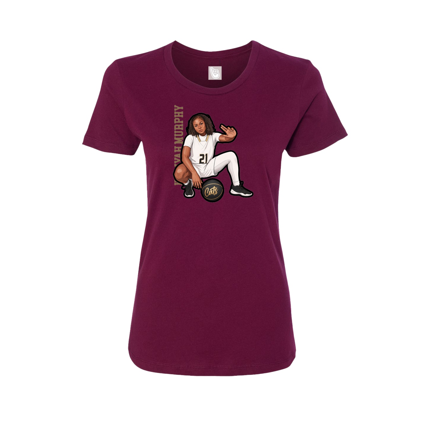 Fitted Women's Tee — Name Vertical in Maroon