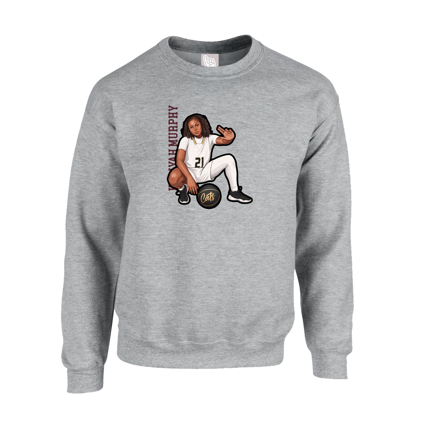 Fleece Crew — Name Vertical in Grey