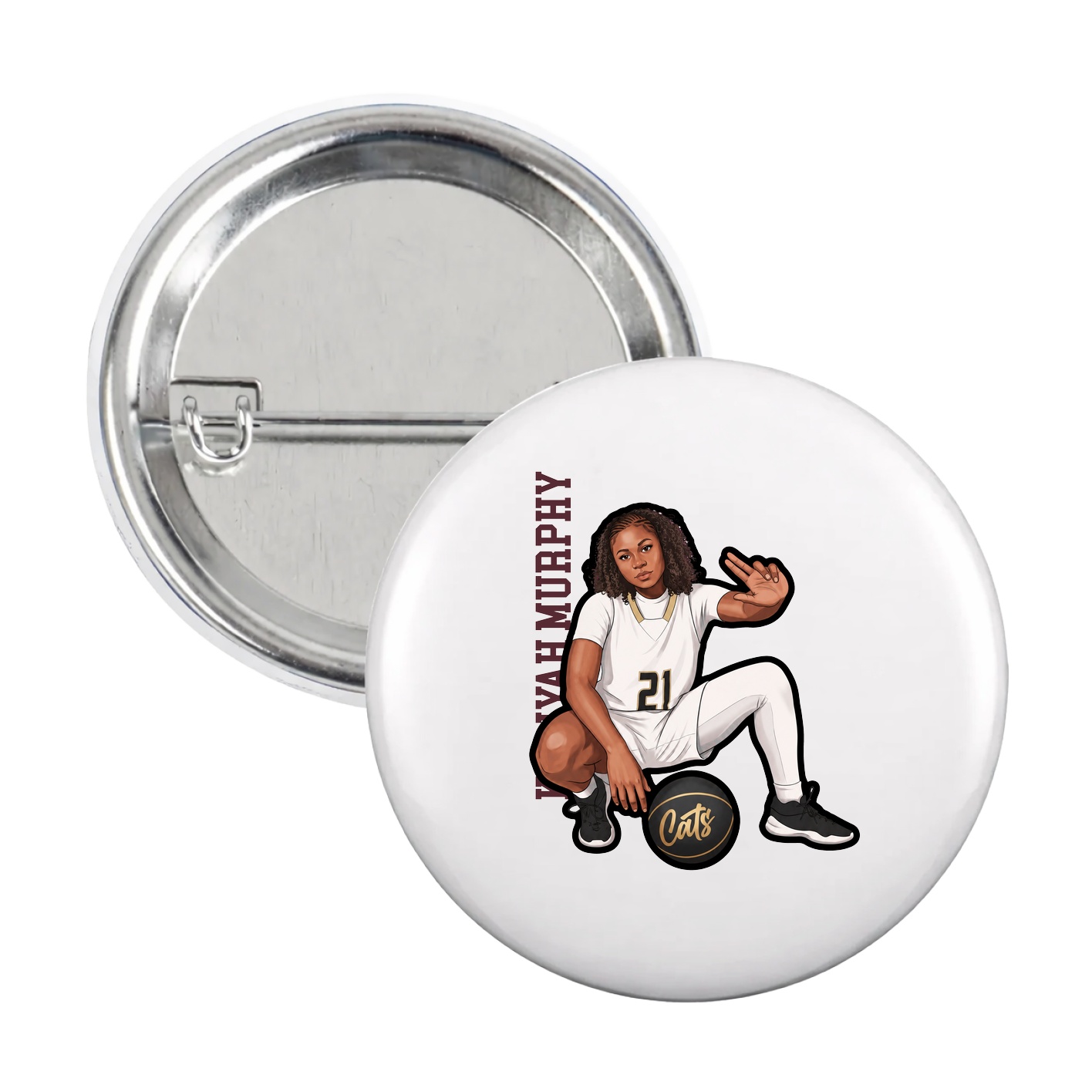 Game Day Button — Name Vertical in White