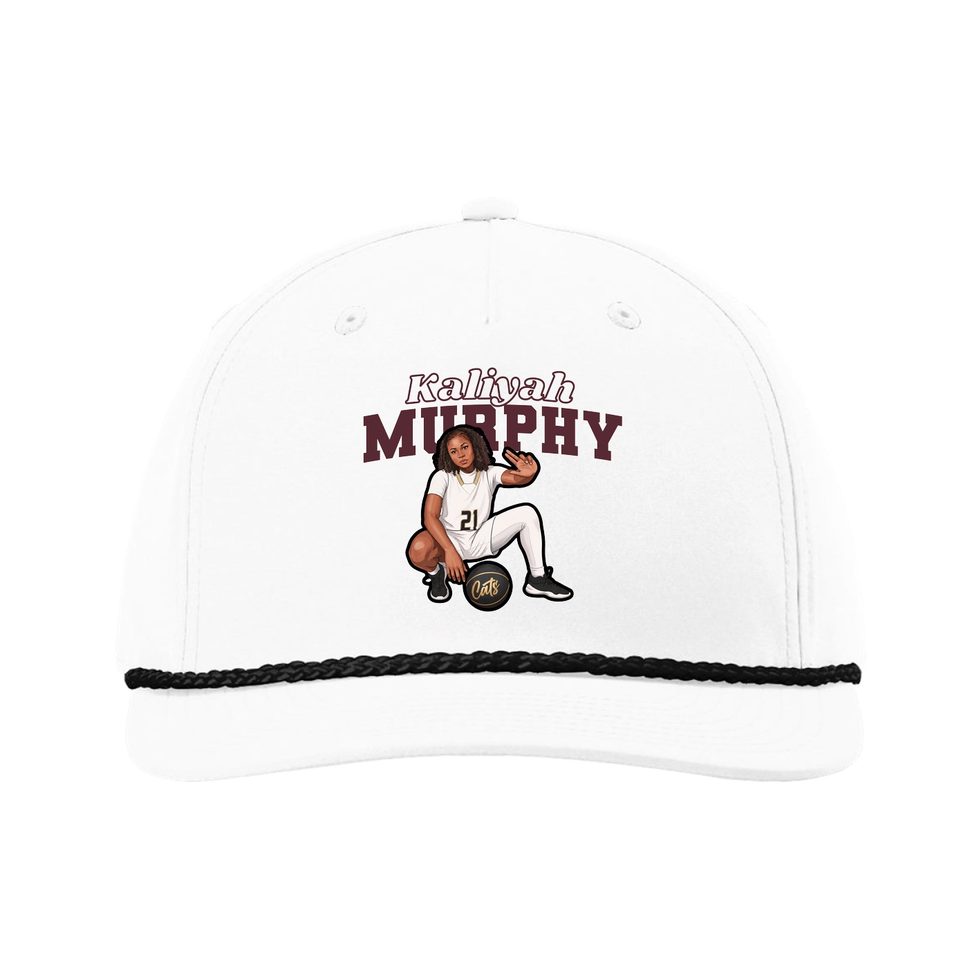 Five-Panel Classic Rope Cap — Name Arch in White