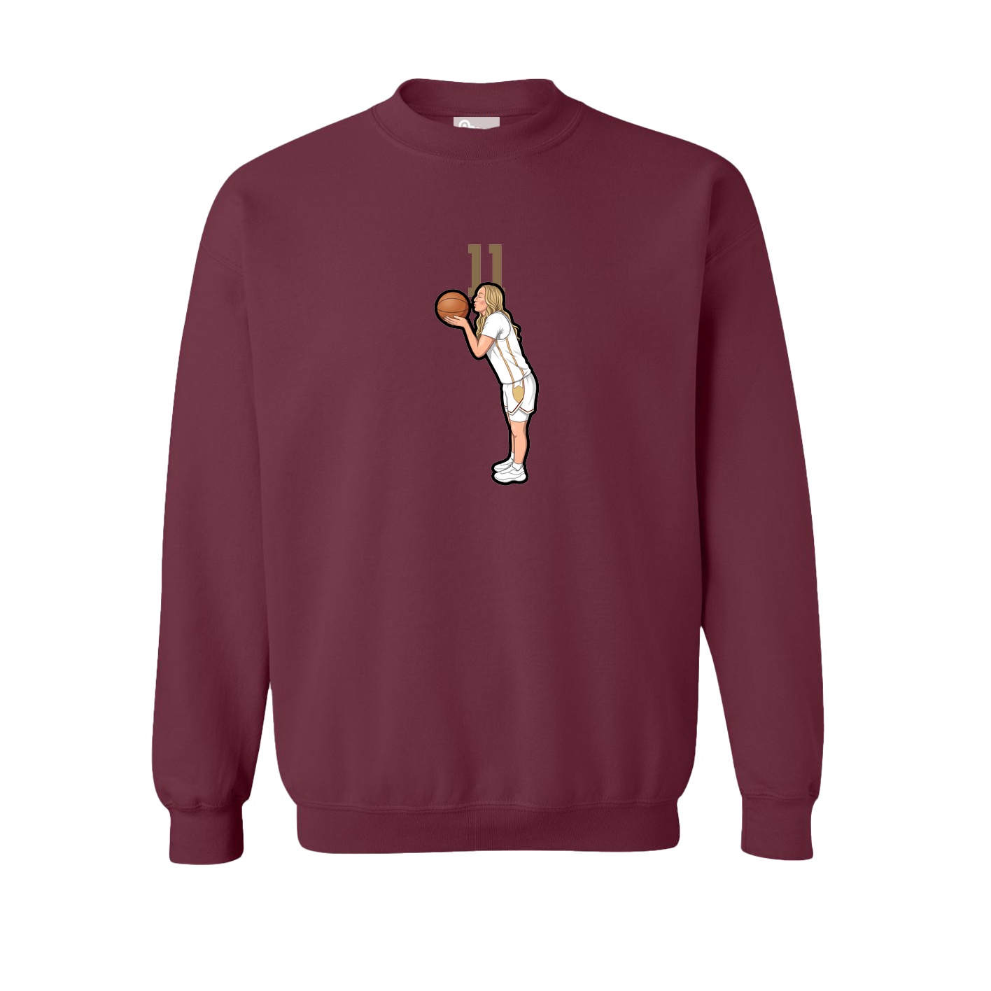 Fleece Crew — Number Top in Maroon