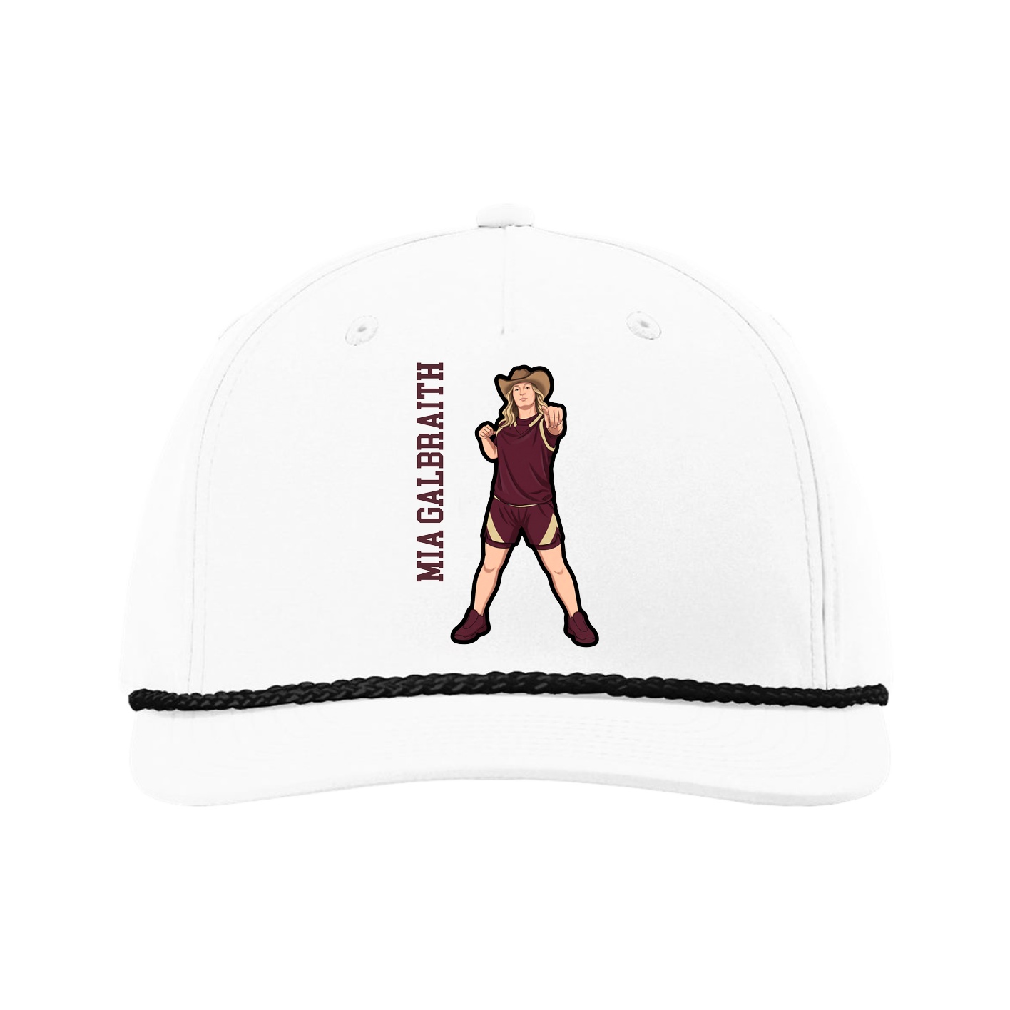 Five-Panel Classic Rope Cap — Name Vertical in White