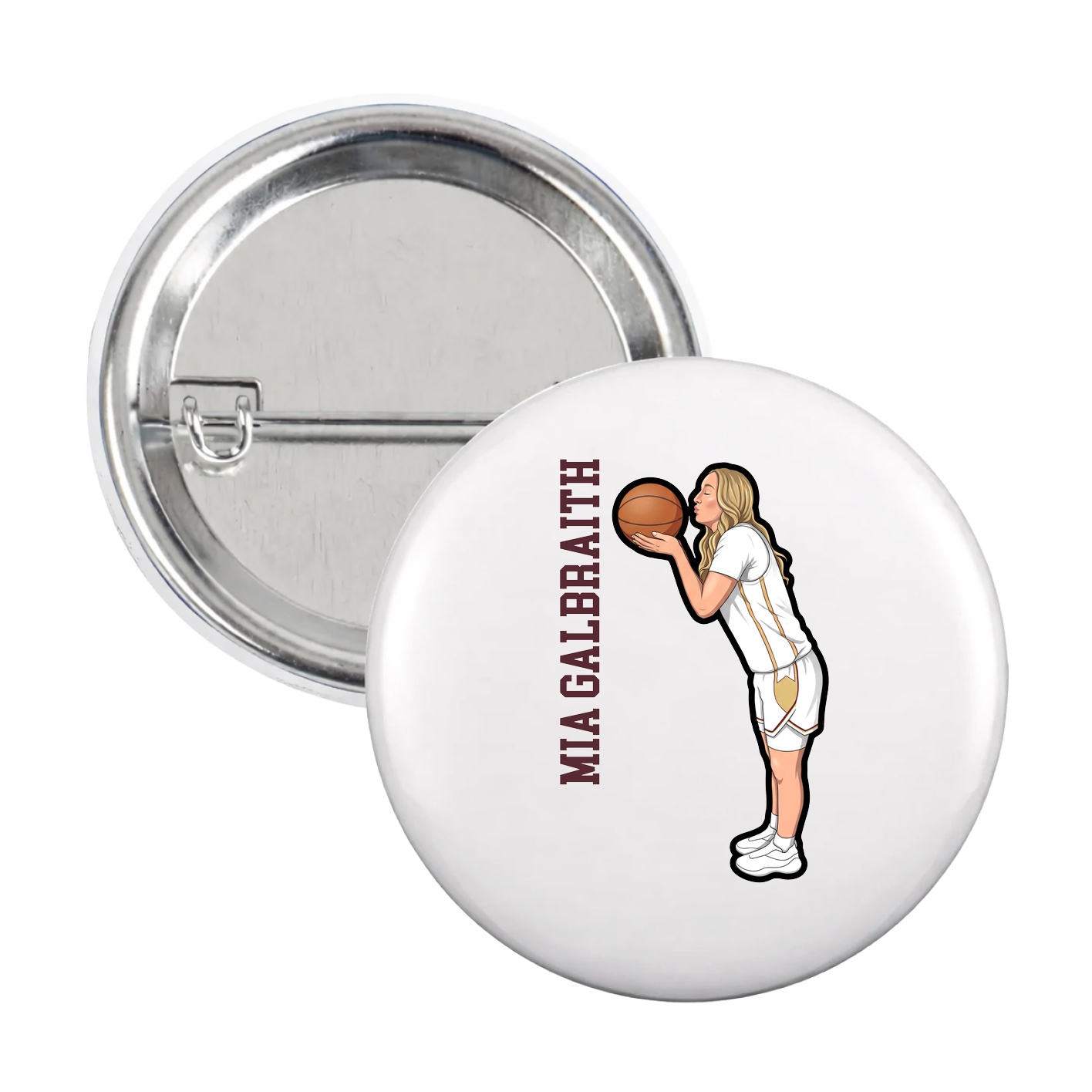 Game Day Button — Name Vertical in White