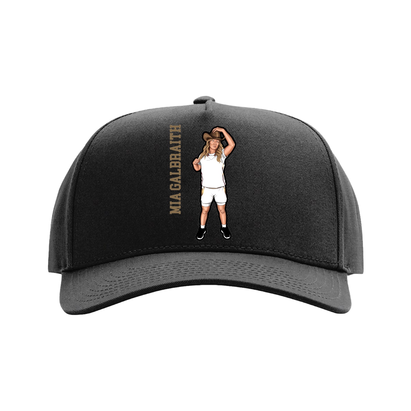 Full Fabric Five-Panel Champ Cap — Name Vertical in Black