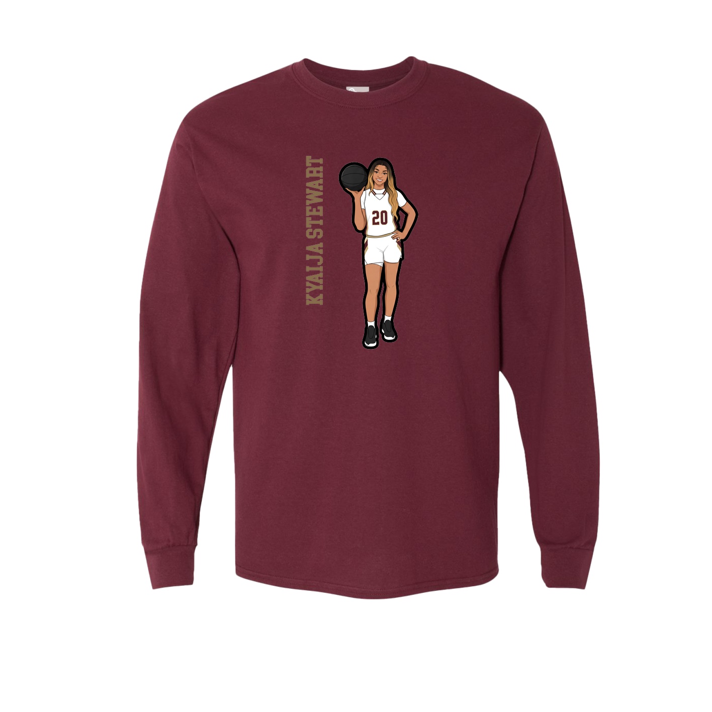 Long Sleeve Tee — Name Vertical in Maroon