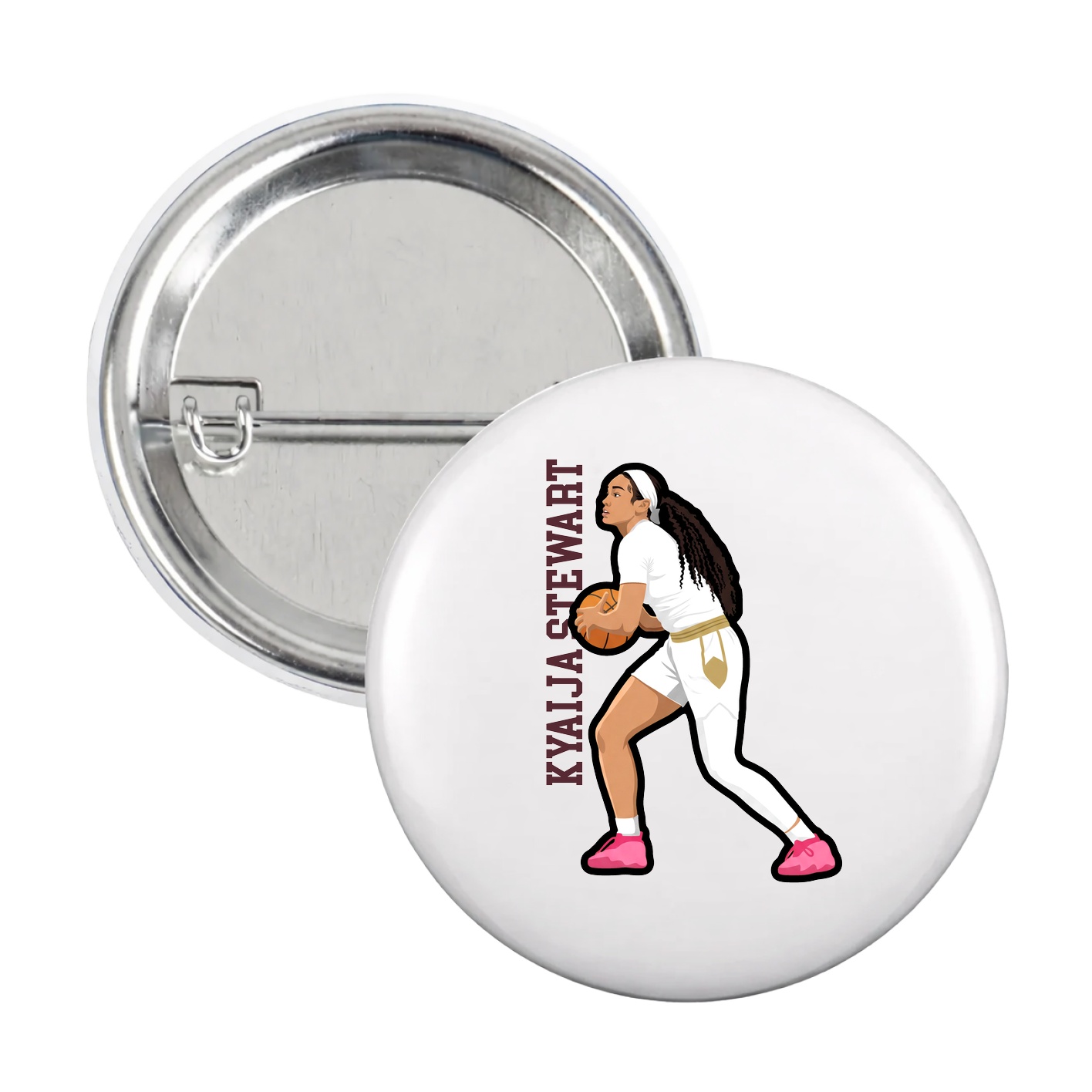 Game Day Button — Name Vertical in White