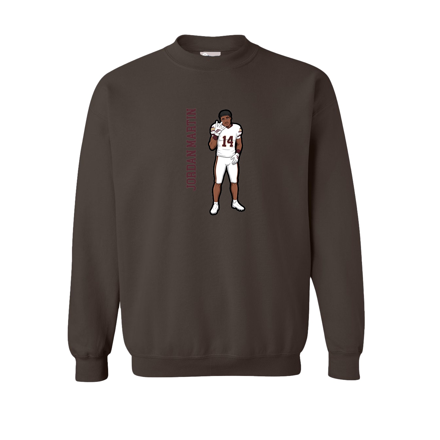 Fleece Crew — Name Vertical in Brown