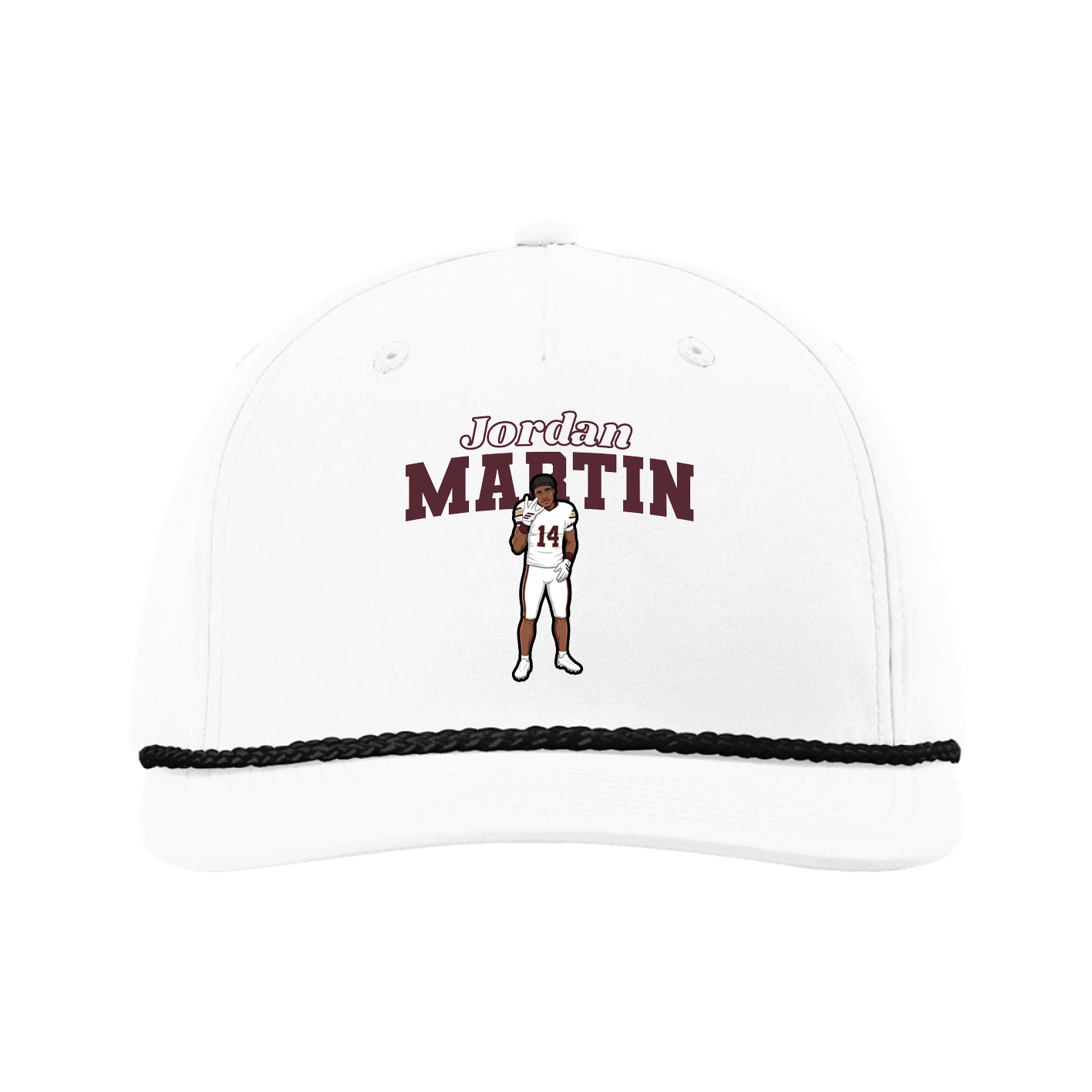 Five-Panel Classic Rope Cap — Name Arch in White
