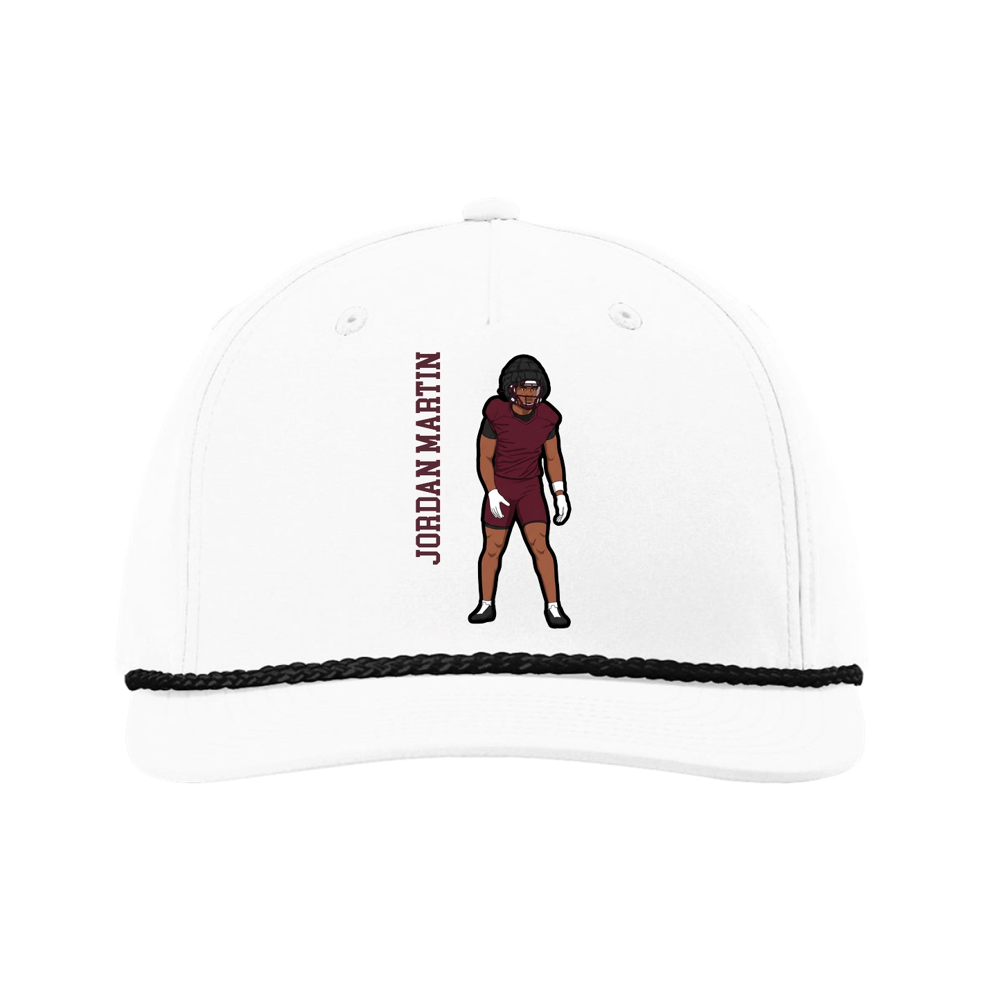 Five-Panel Classic Rope Cap — Name Vertical in White