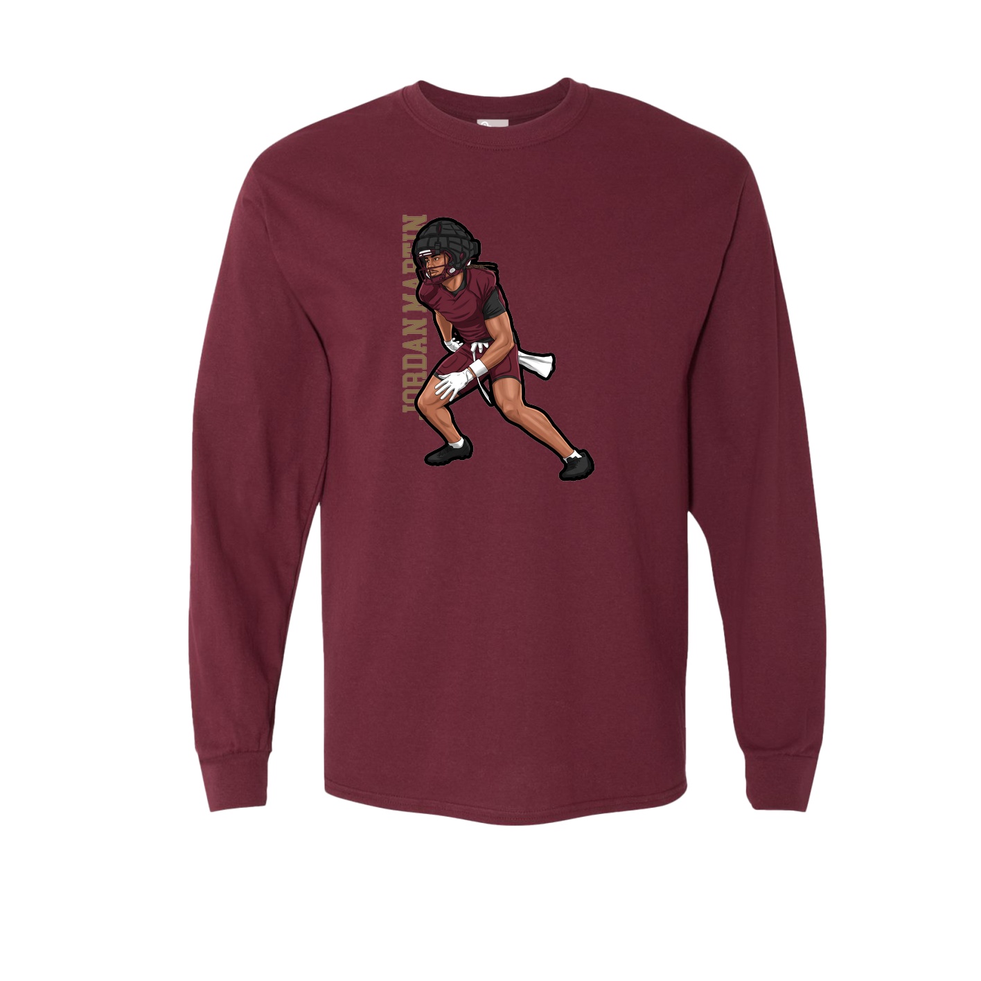 Long Sleeve Tee — Name Vertical in Maroon