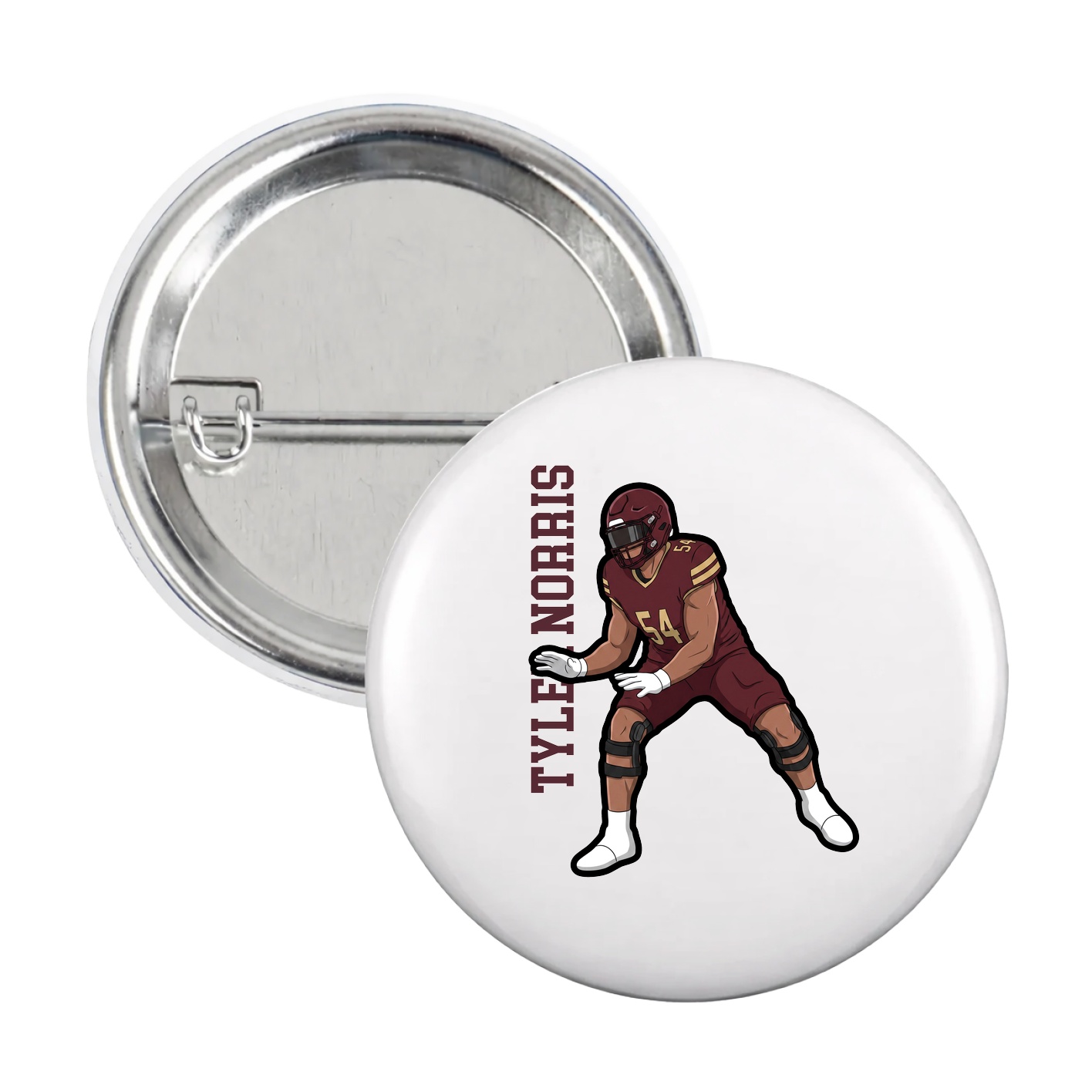 Game Day Button — Name Vertical in White