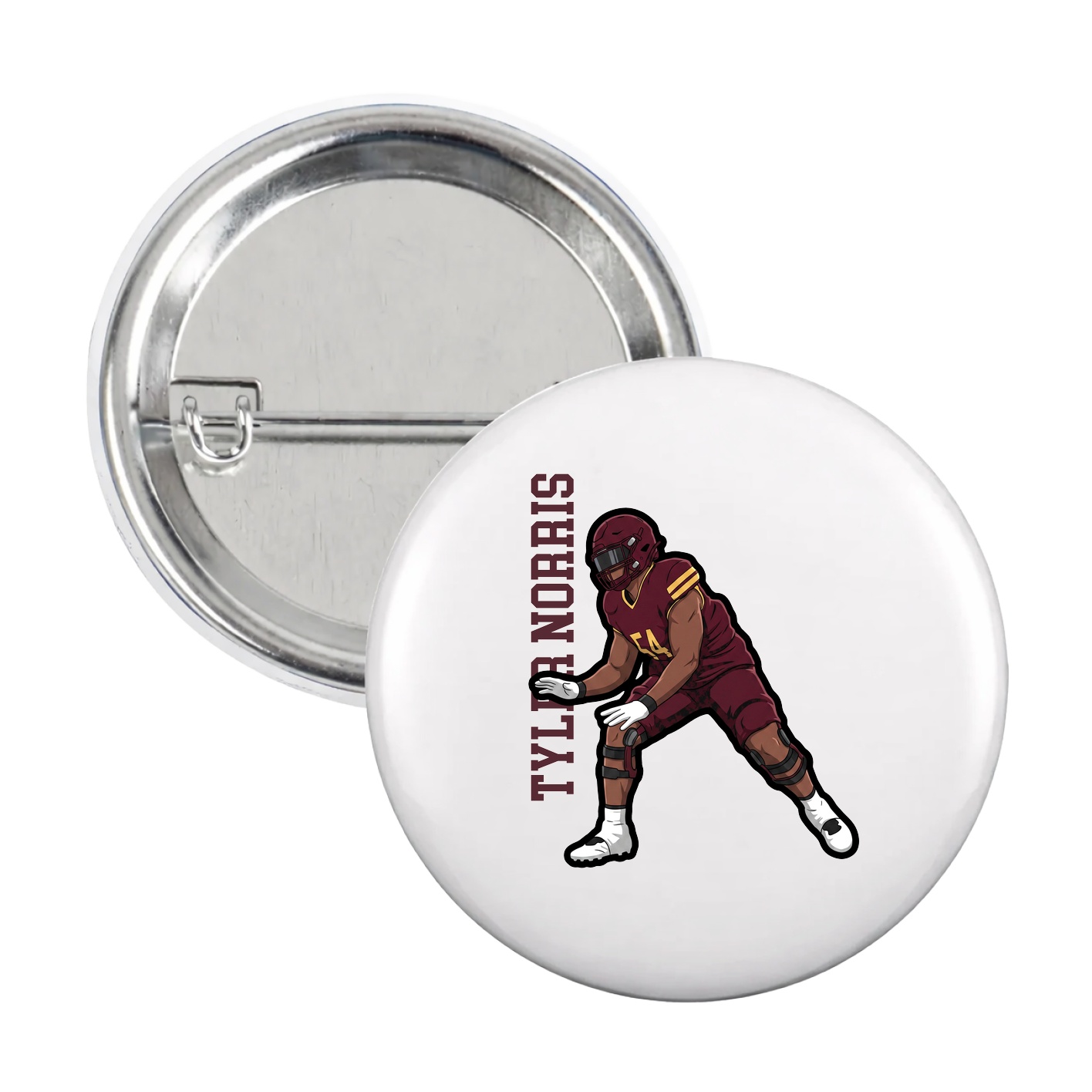 Game Day Button — Name Vertical in White