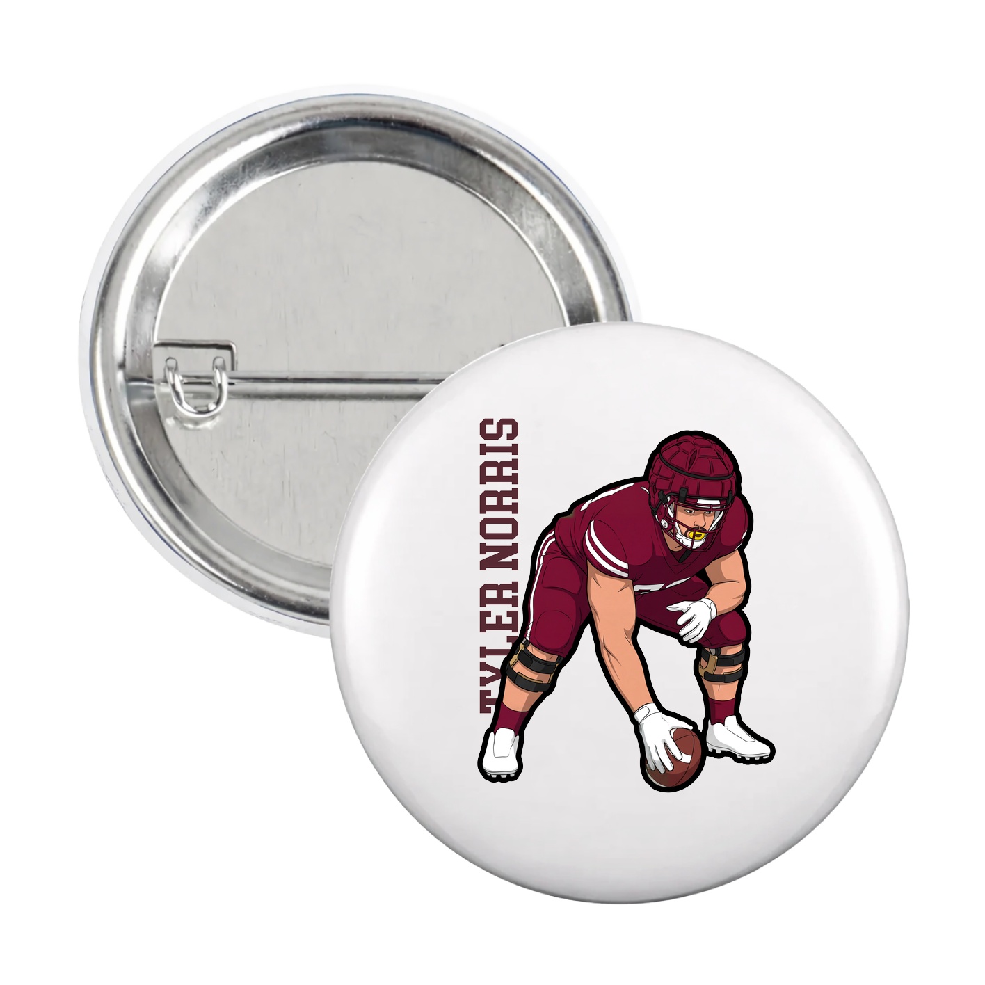 Game Day Button — Name Vertical in White
