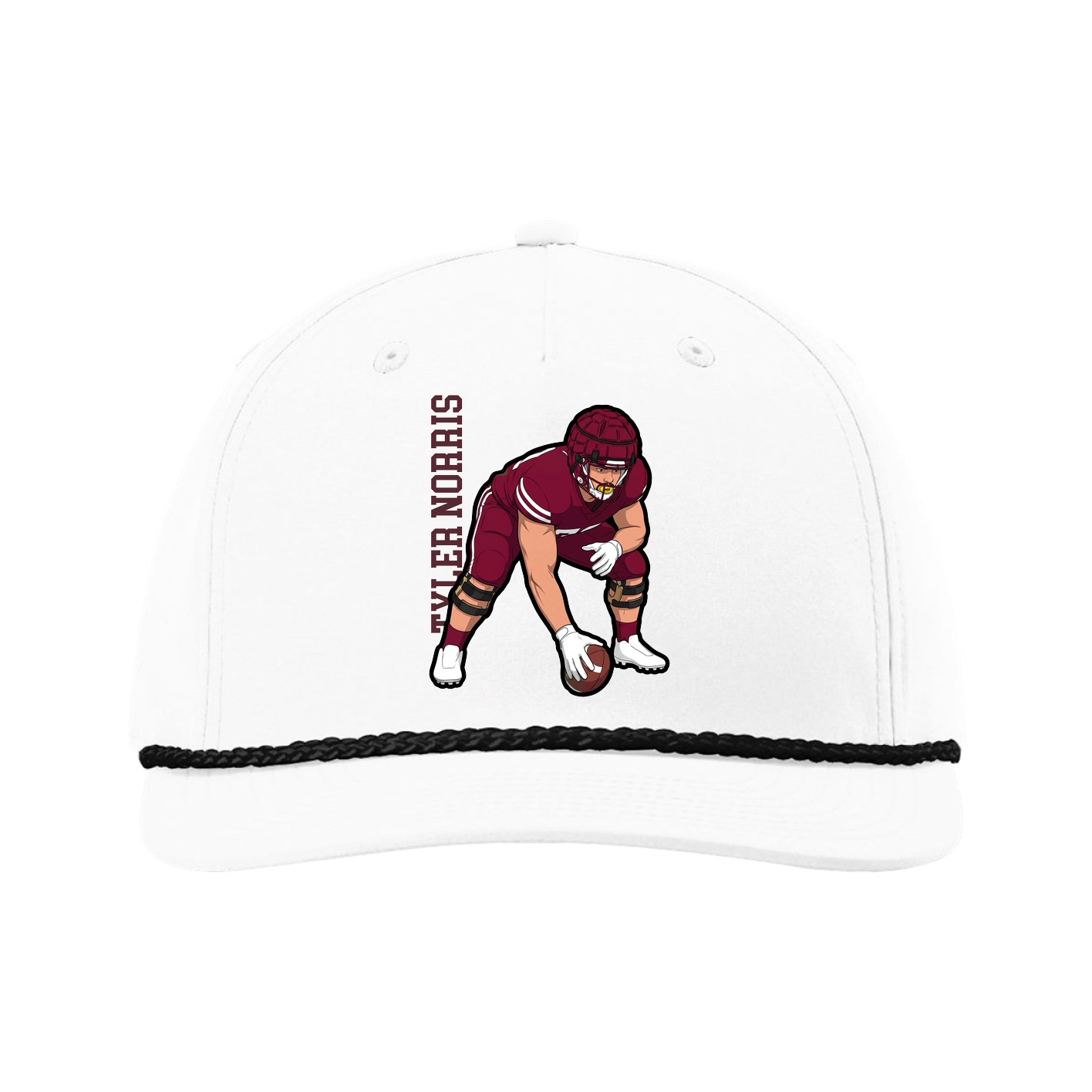 Five-Panel Classic Rope Cap — Name Vertical in White