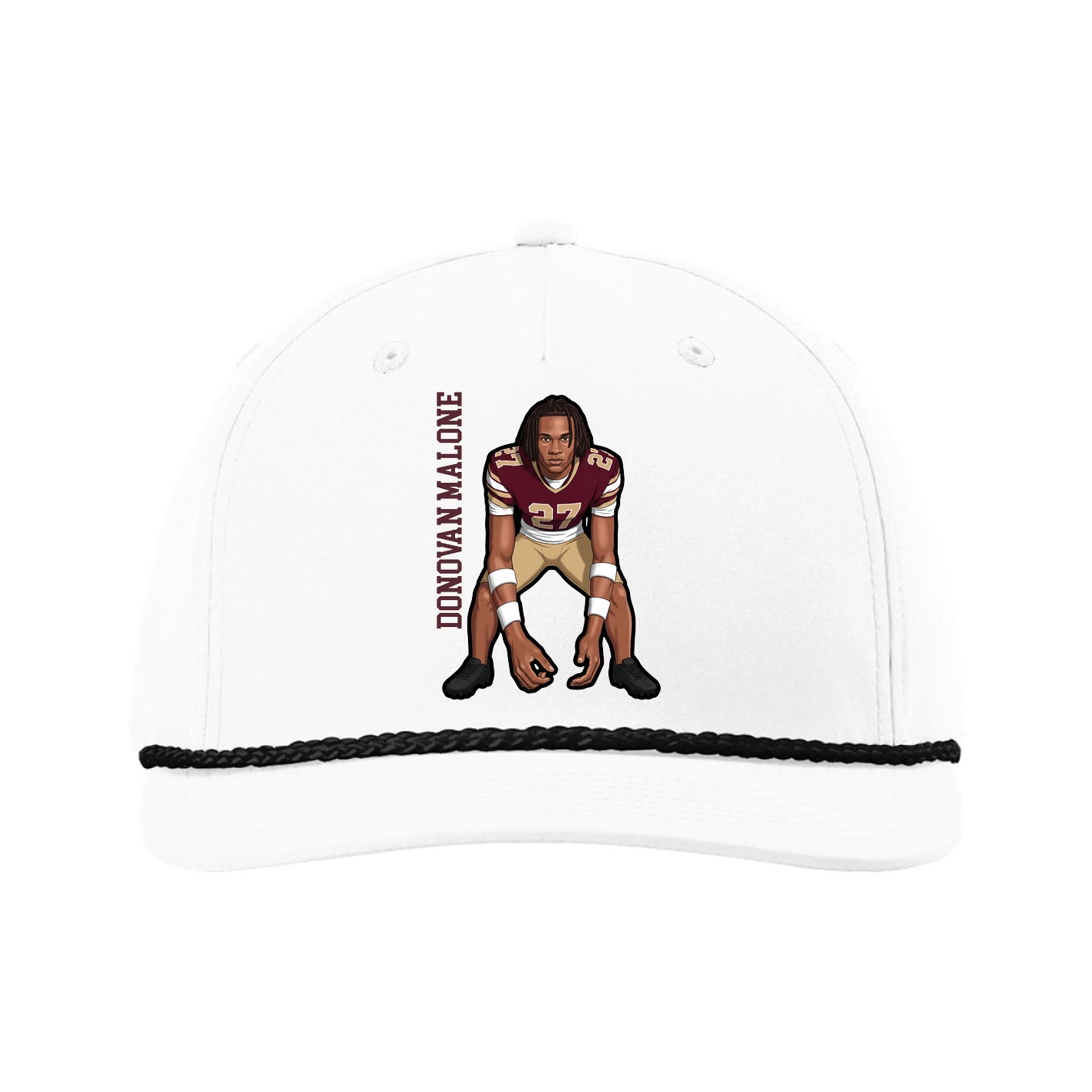 Five-Panel Classic Rope Cap — Name Vertical in White