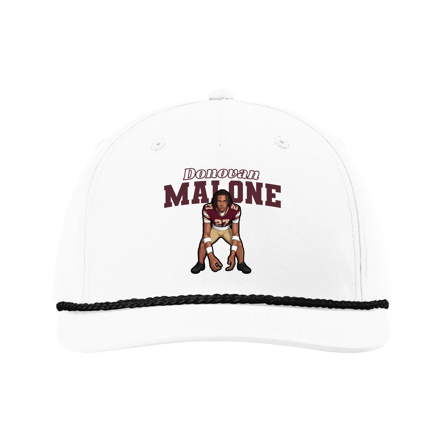 Five-Panel Classic Rope Cap — Name Arch in White