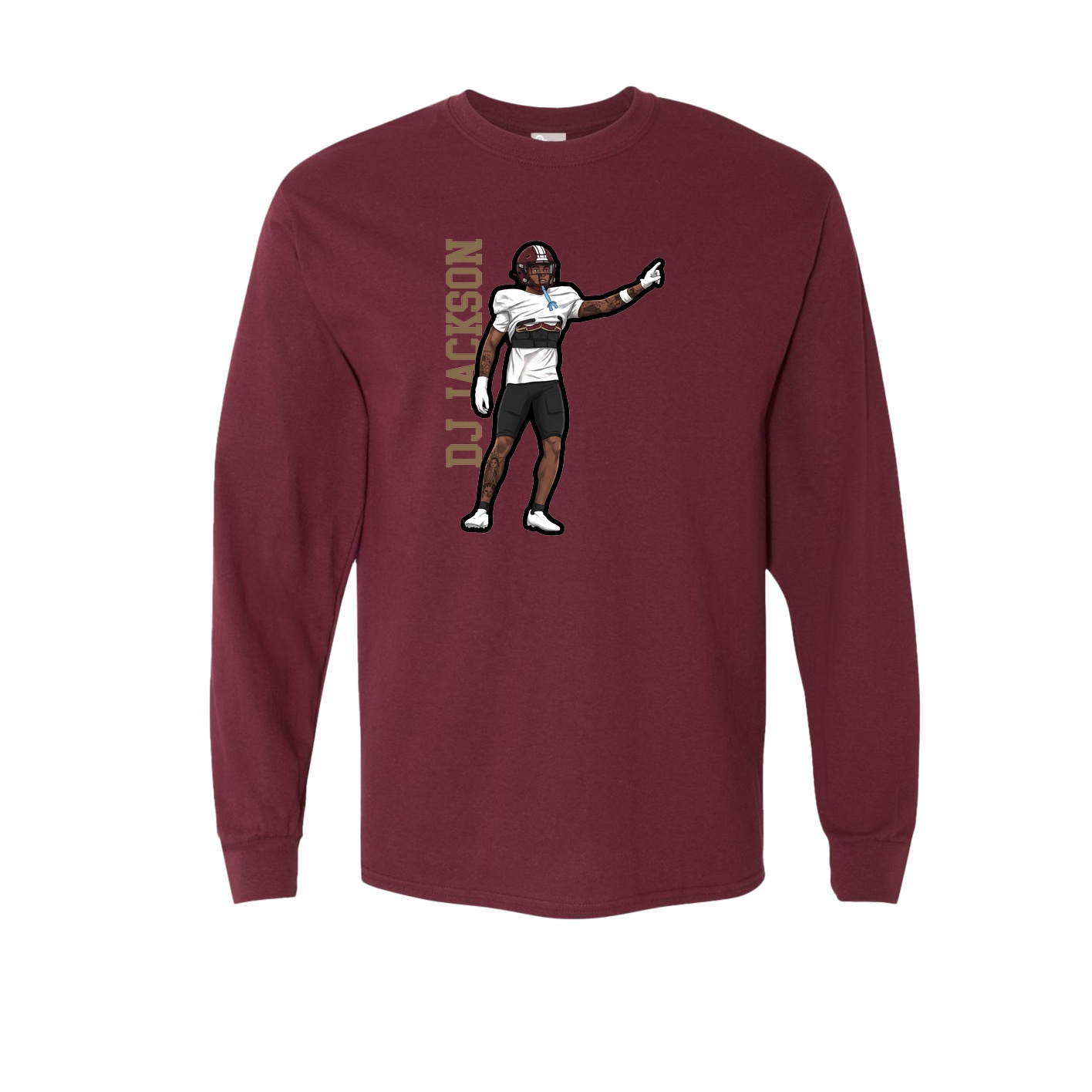 Long Sleeve Tee — Name Vertical in Maroon