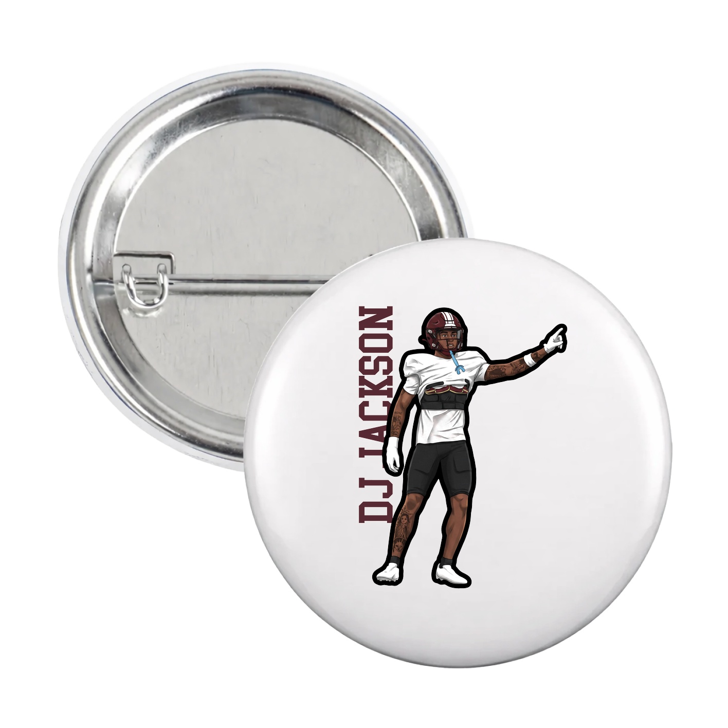 Game Day Button — Name Vertical in White