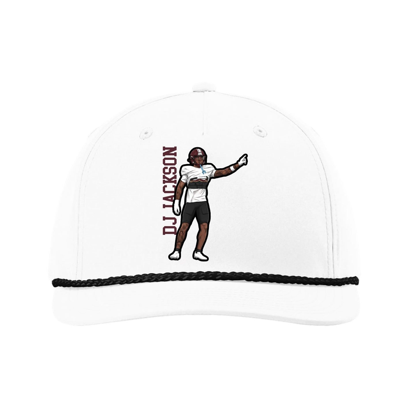 Five-Panel Classic Rope Cap — Name Vertical in White
