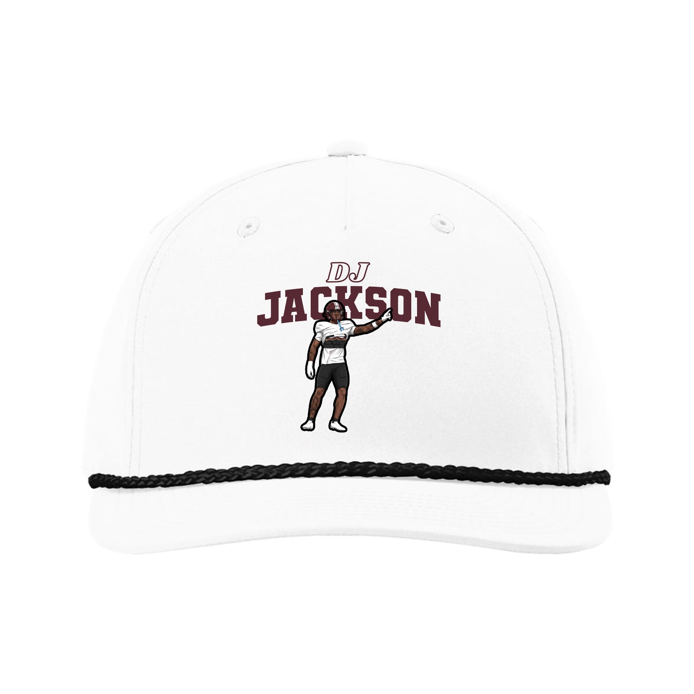 Five-Panel Classic Rope Cap — Name Arch in White