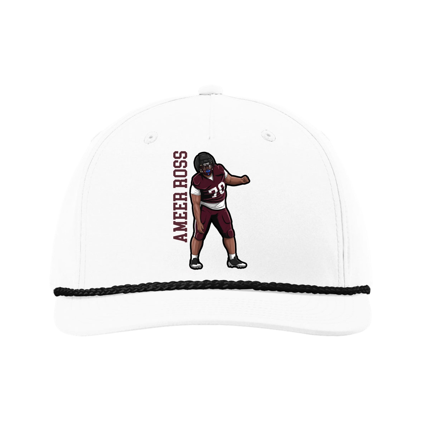 Five-Panel Classic Rope Cap — Name Vertical in White