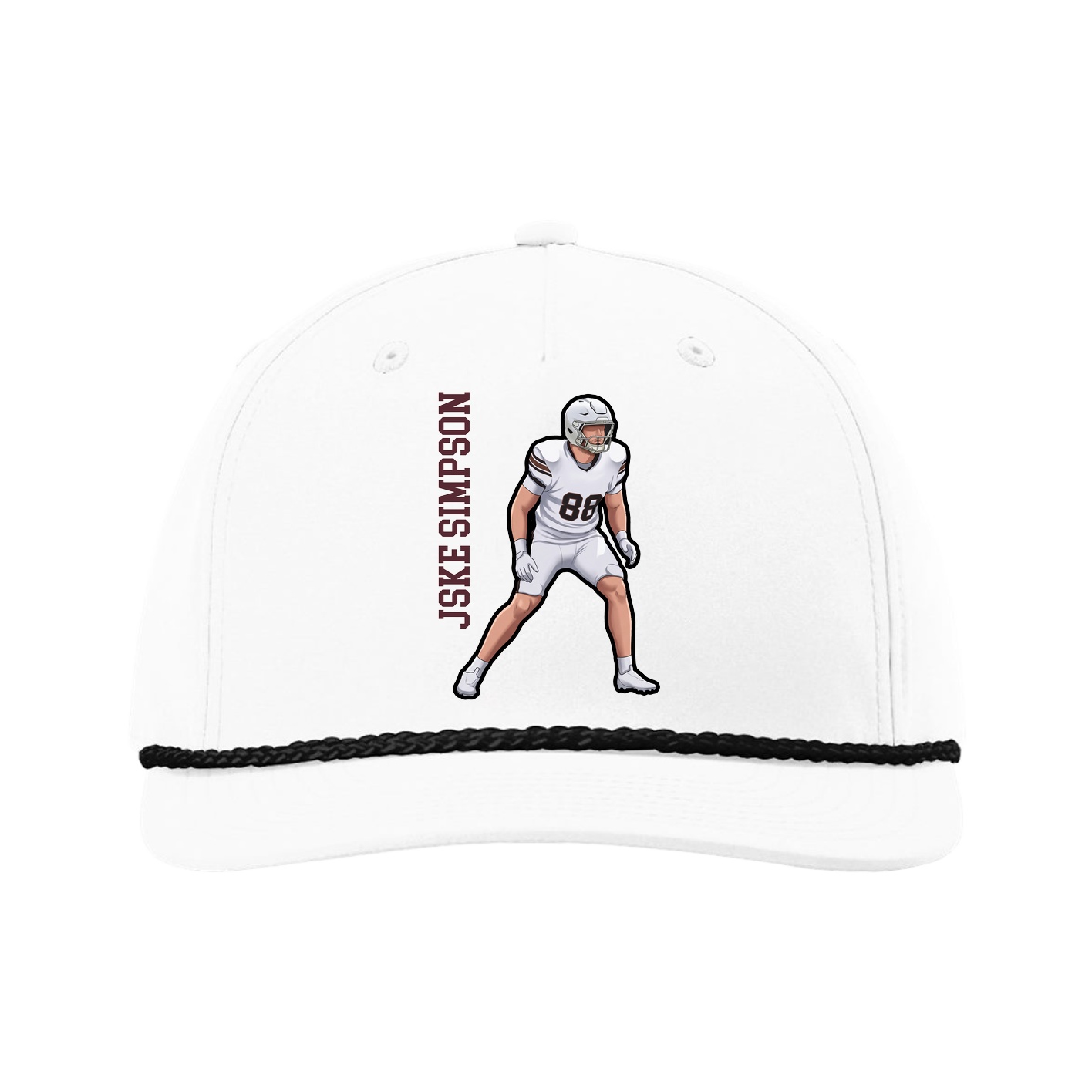 Five-Panel Classic Rope Cap — Name Vertical in White