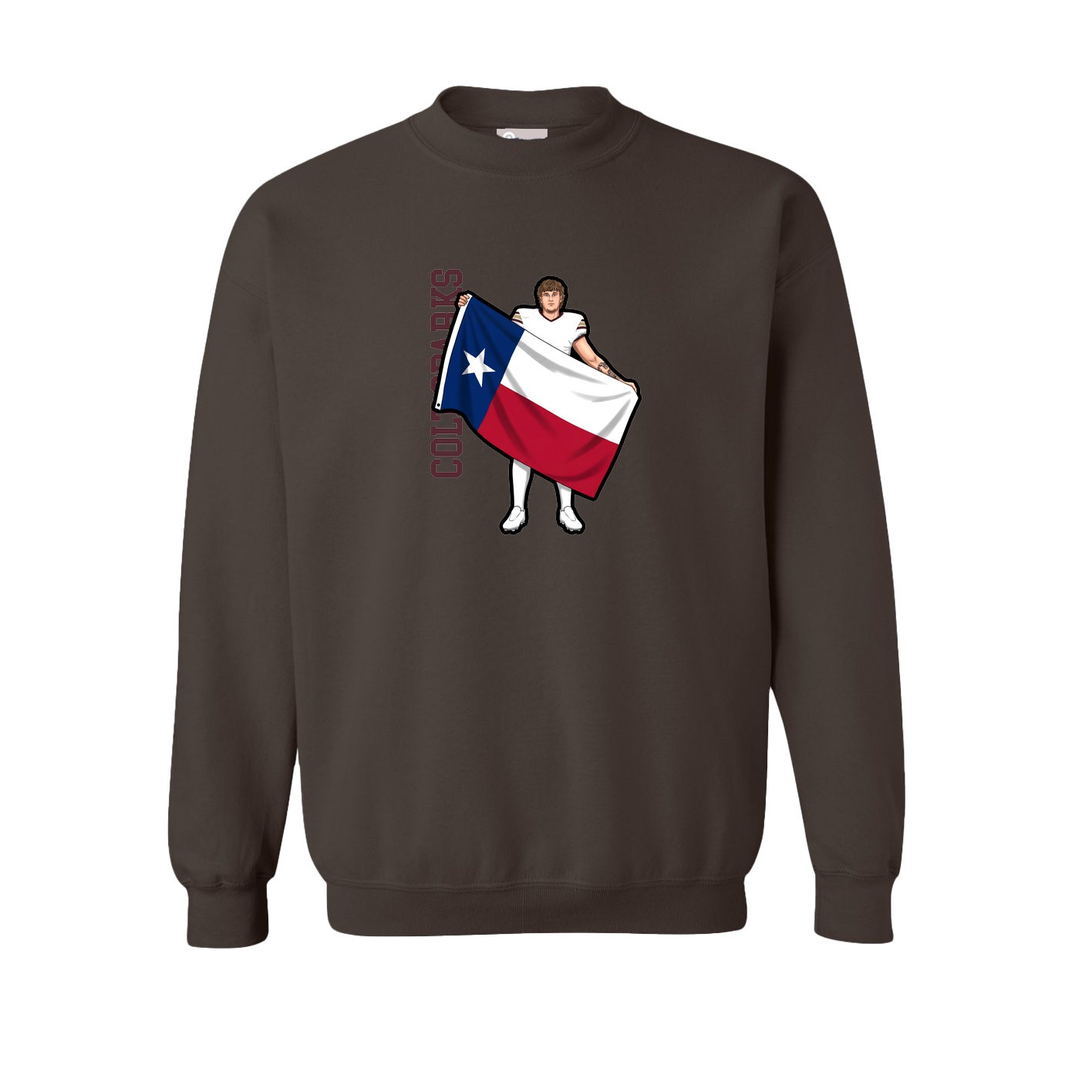 Fleece Crew — Name Vertical in Brown