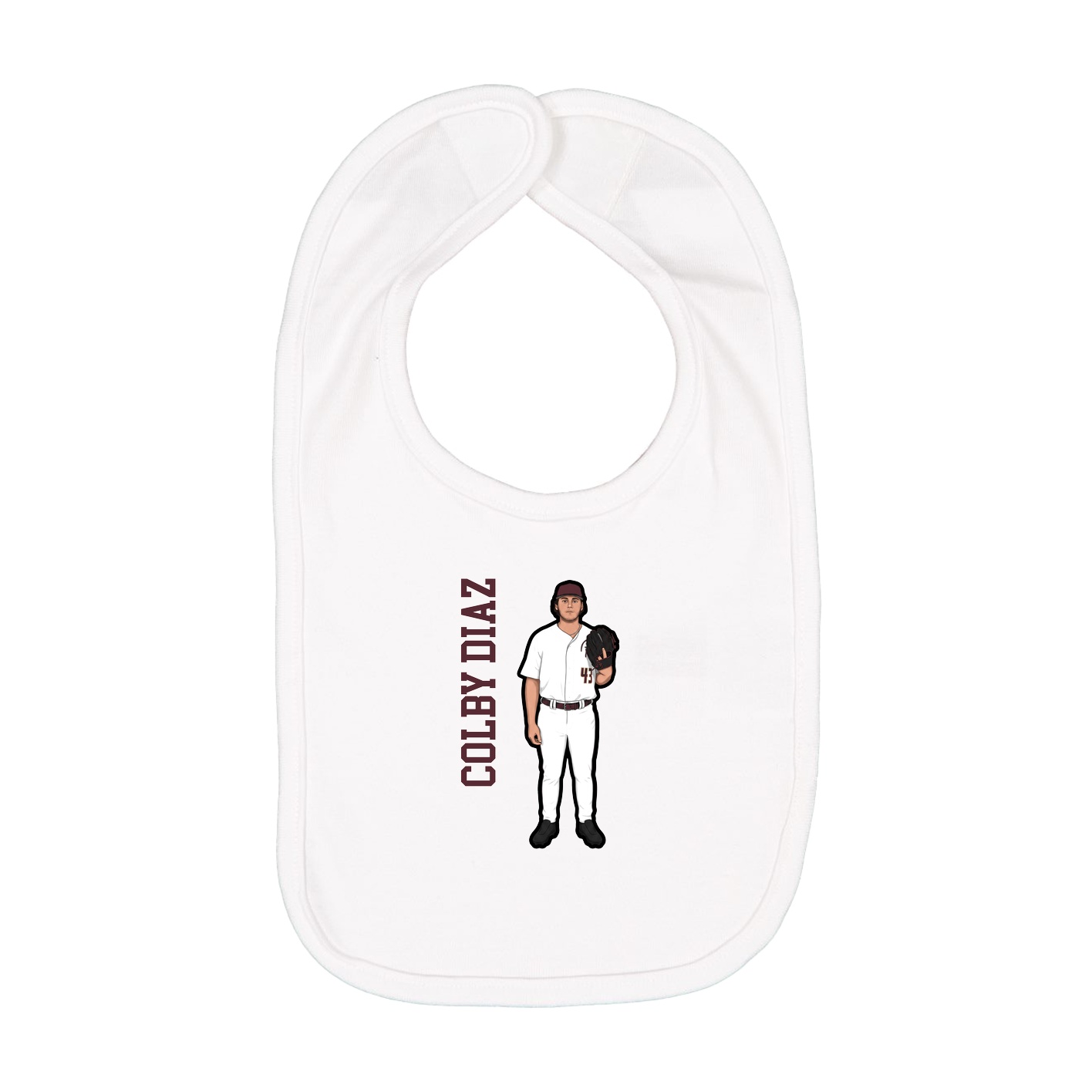 Infant Bib — Name Vertical in White