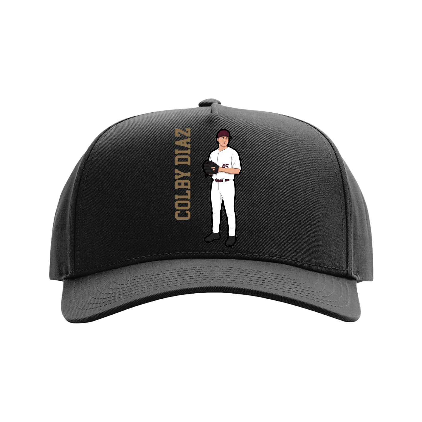 Full Fabric Five-Panel Champ Cap — Name Vertical in Black