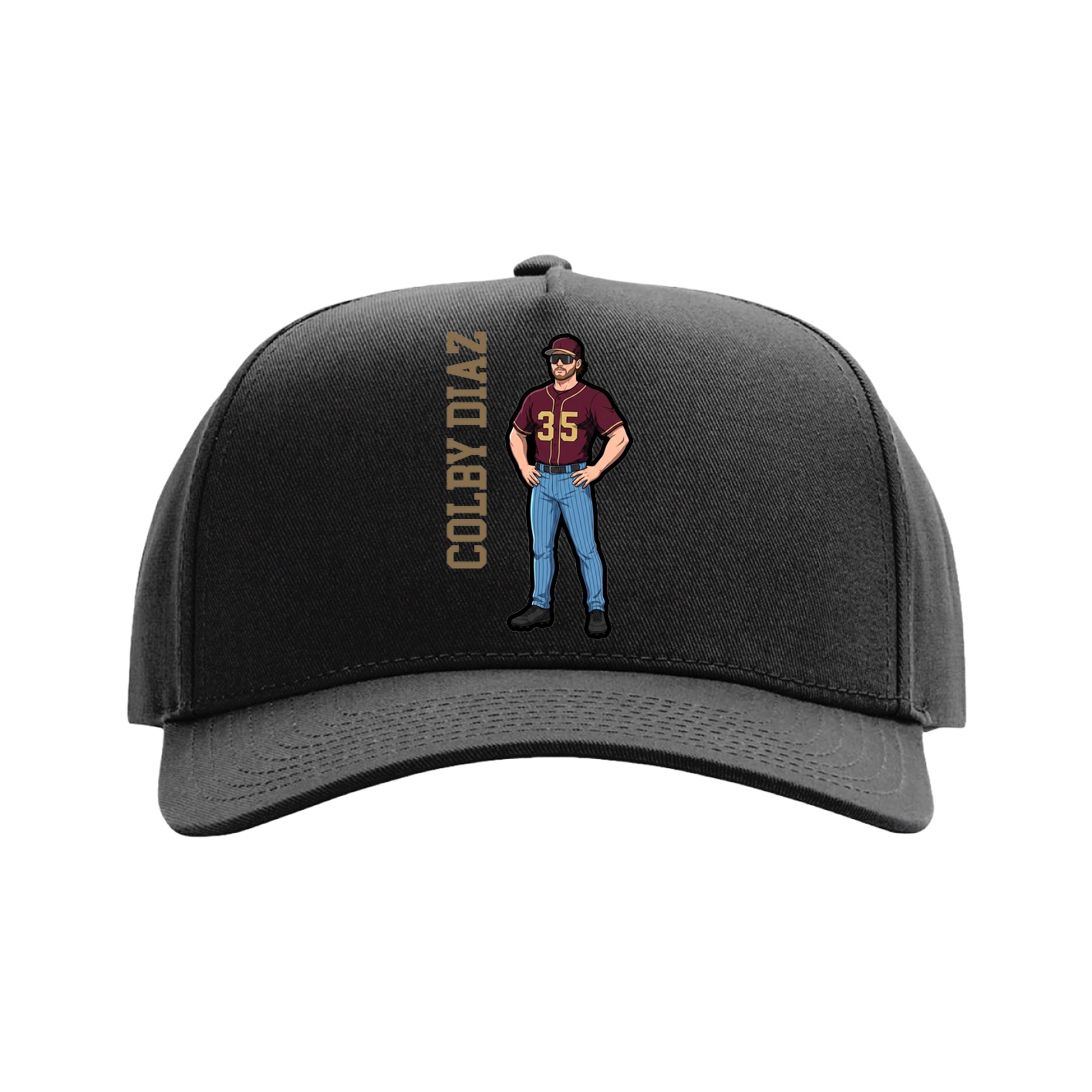Full Fabric Five-Panel Champ Cap — Name Vertical in Black