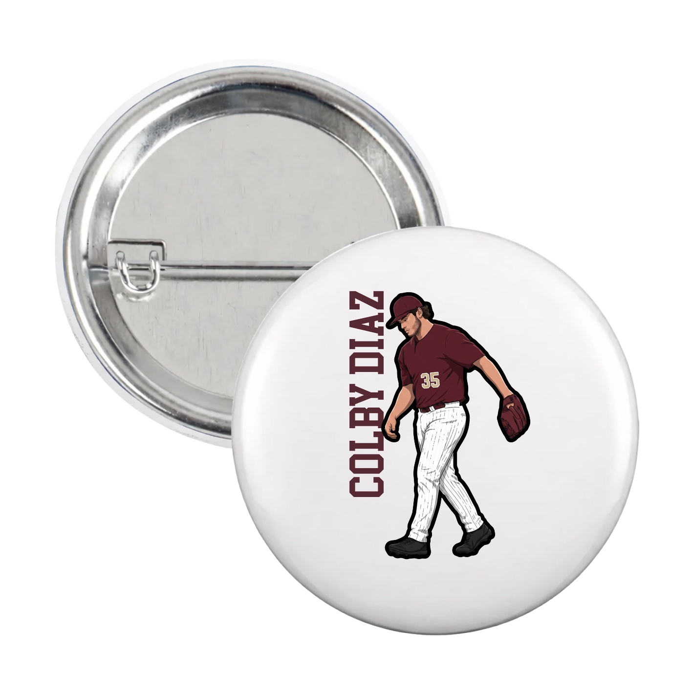 Game Day Button — Name Vertical in White