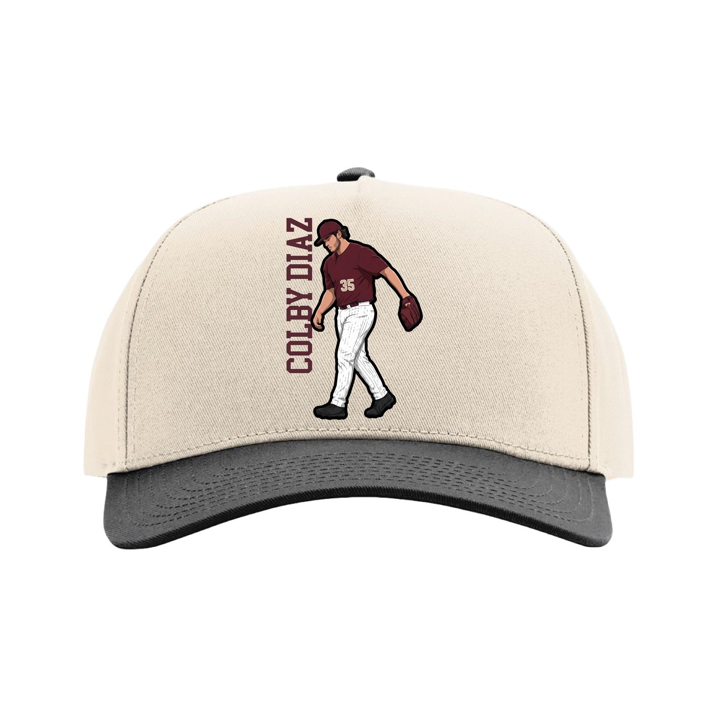Full Fabric Five-Panel Champ Cap — Name Vertical in Cream/Black