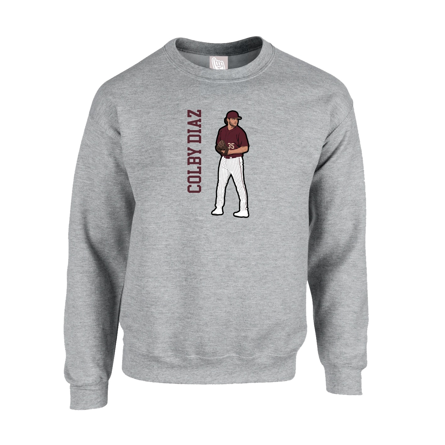 Fleece Crew — Name Vertical in Grey