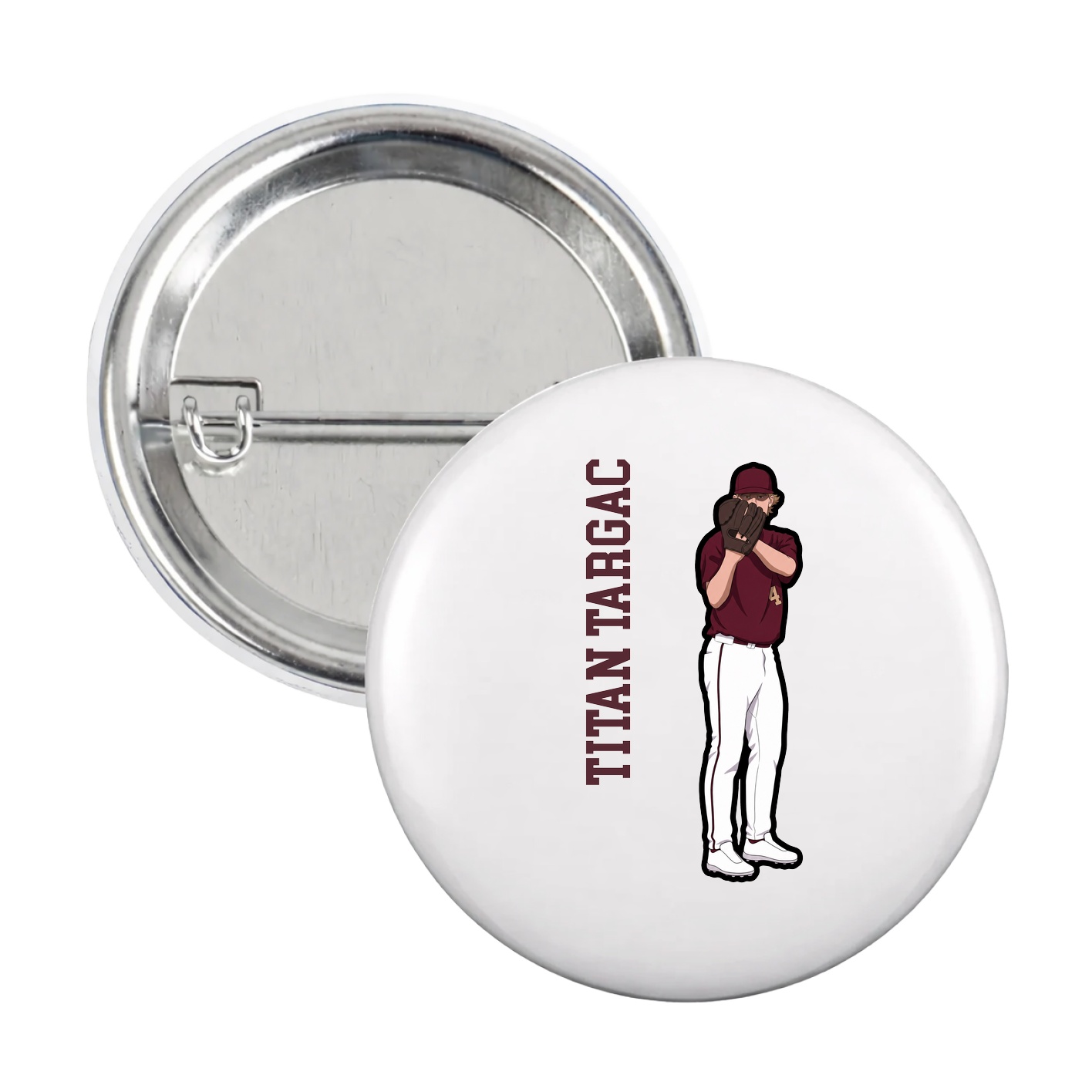 Game Day Button — Name Vertical in White