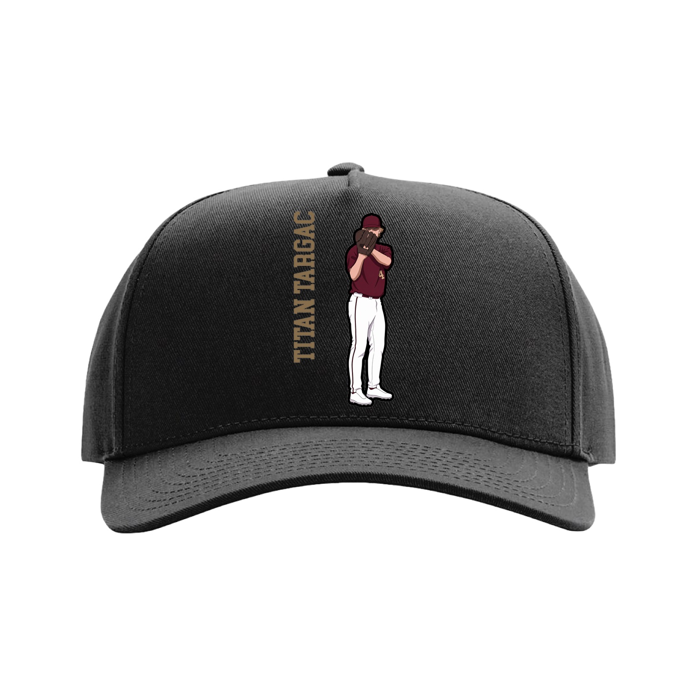 Full Fabric Five-Panel Champ Cap — Name Vertical in Black