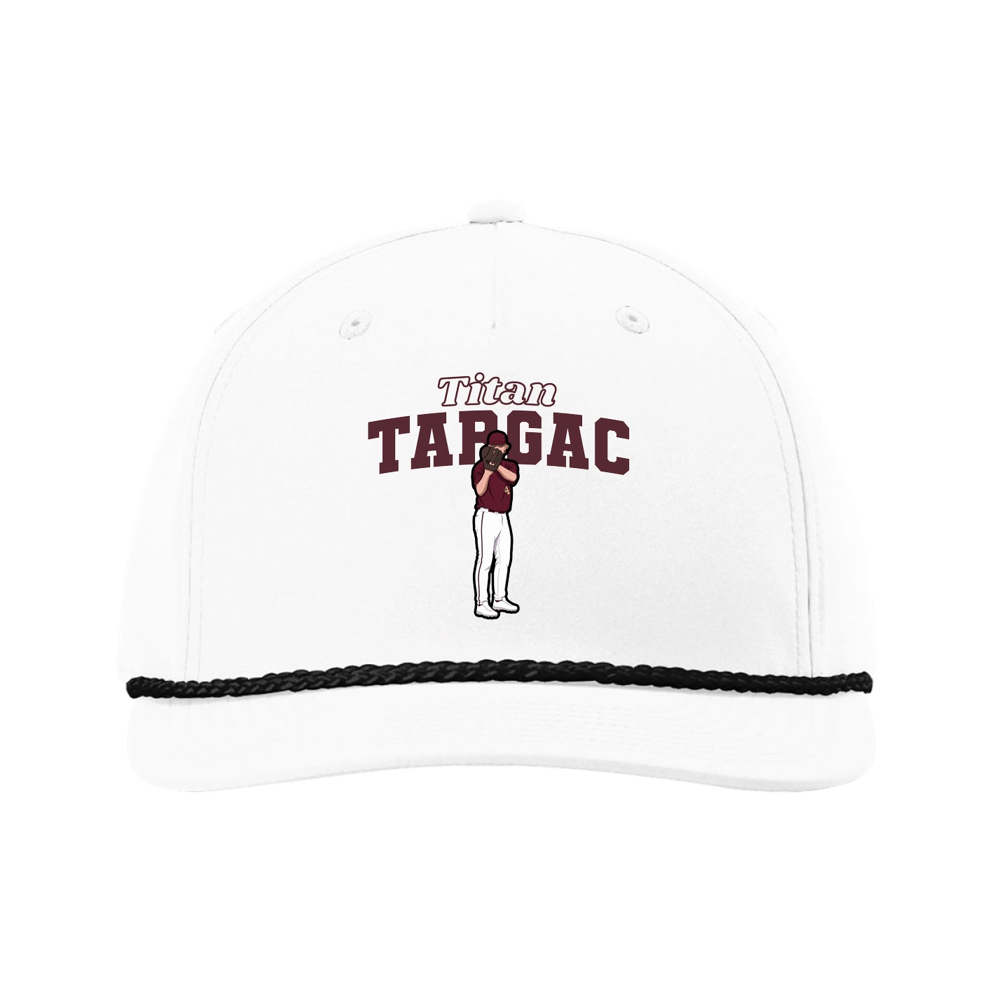 Five-Panel Classic Rope Cap — Name Arch in White