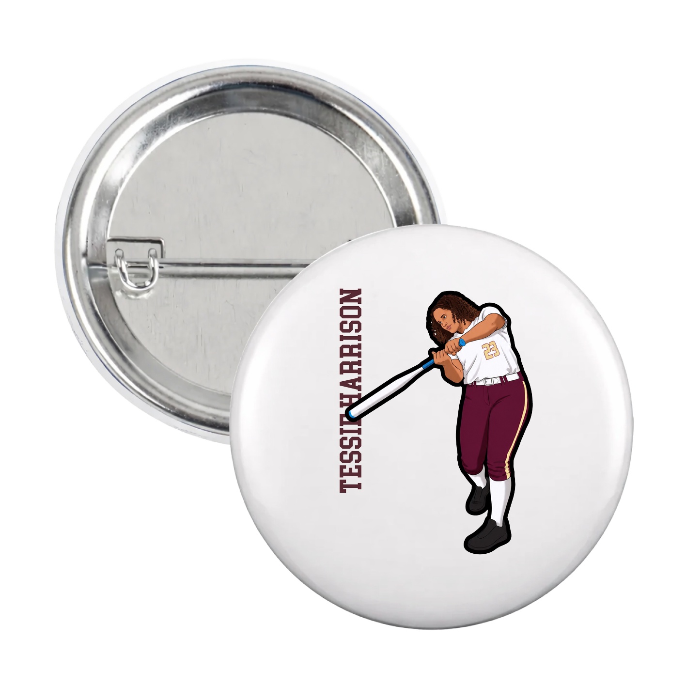 Game Day Button — Name Vertical in White